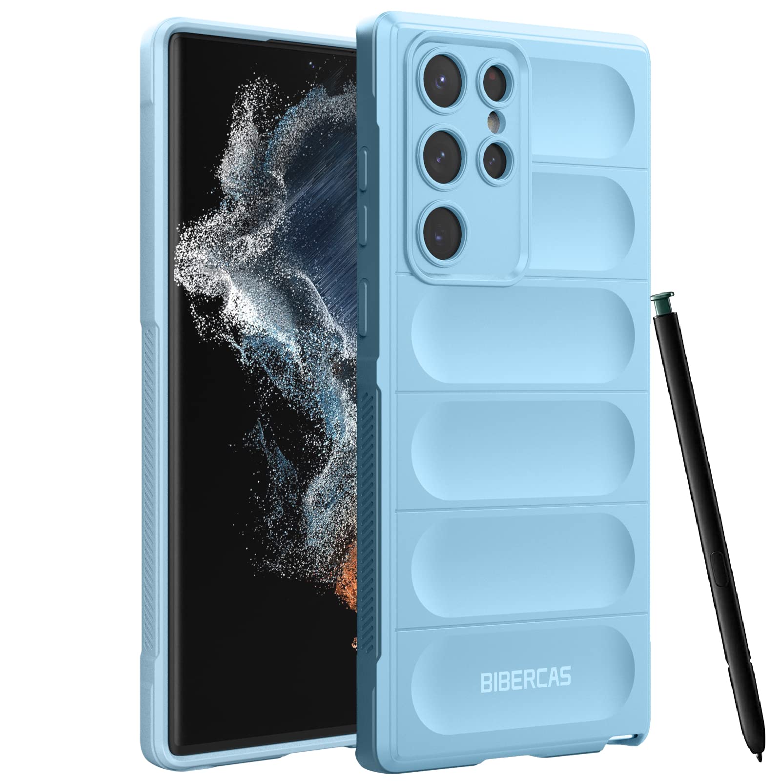 BIBERCASfor Samsung Galaxy S22 Ultra Case with Camera Protection, Silicone Shockproof Phone Case wiht Soft Anti-Scratch Microfiber Lining, Upgraded Case for S22 Ultra 5G 6.8 inch (Light Blue)