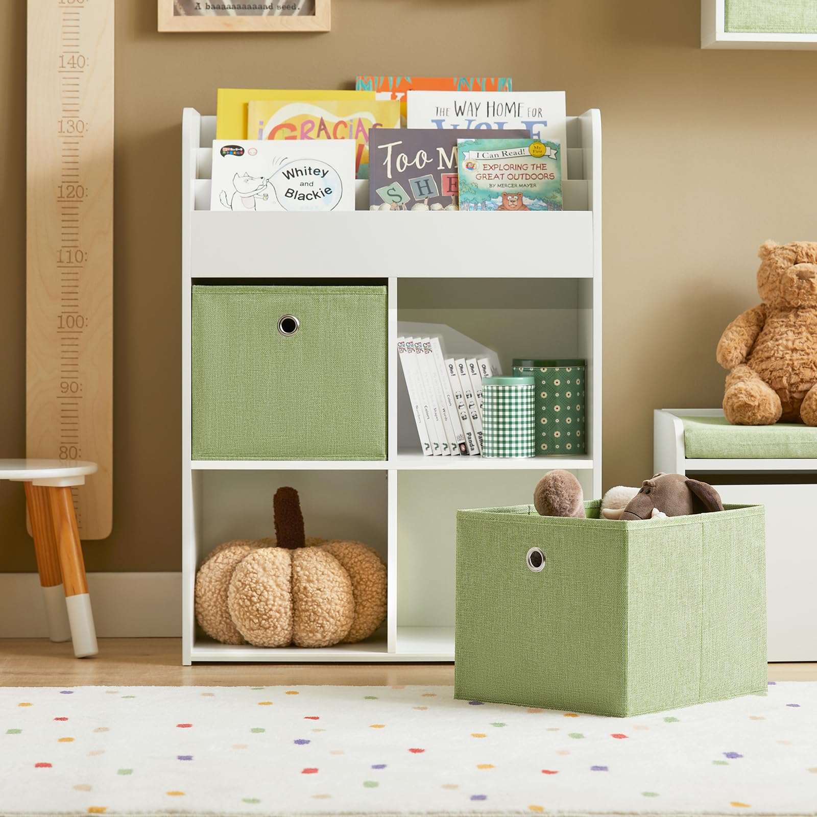 SoBuy Kinder Bücherregal mit 2 Stoffboxen 60x80x34 cm