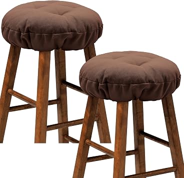 Stool Cushion Round with Non Slip Bottom, Elastic Padded Bar Stool Covers Coffee 12" Pack of 2