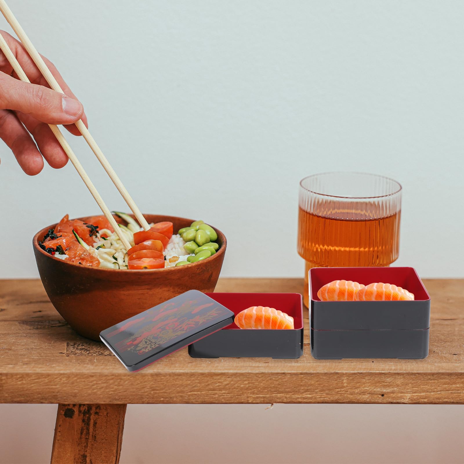 VICASKY Caja de Sushi Estuche Portátil Práctico Estilo Japonés de Tres Capas Diseño Decorativo de Abs Gran Capacidad para Picnic y Comida Rápida