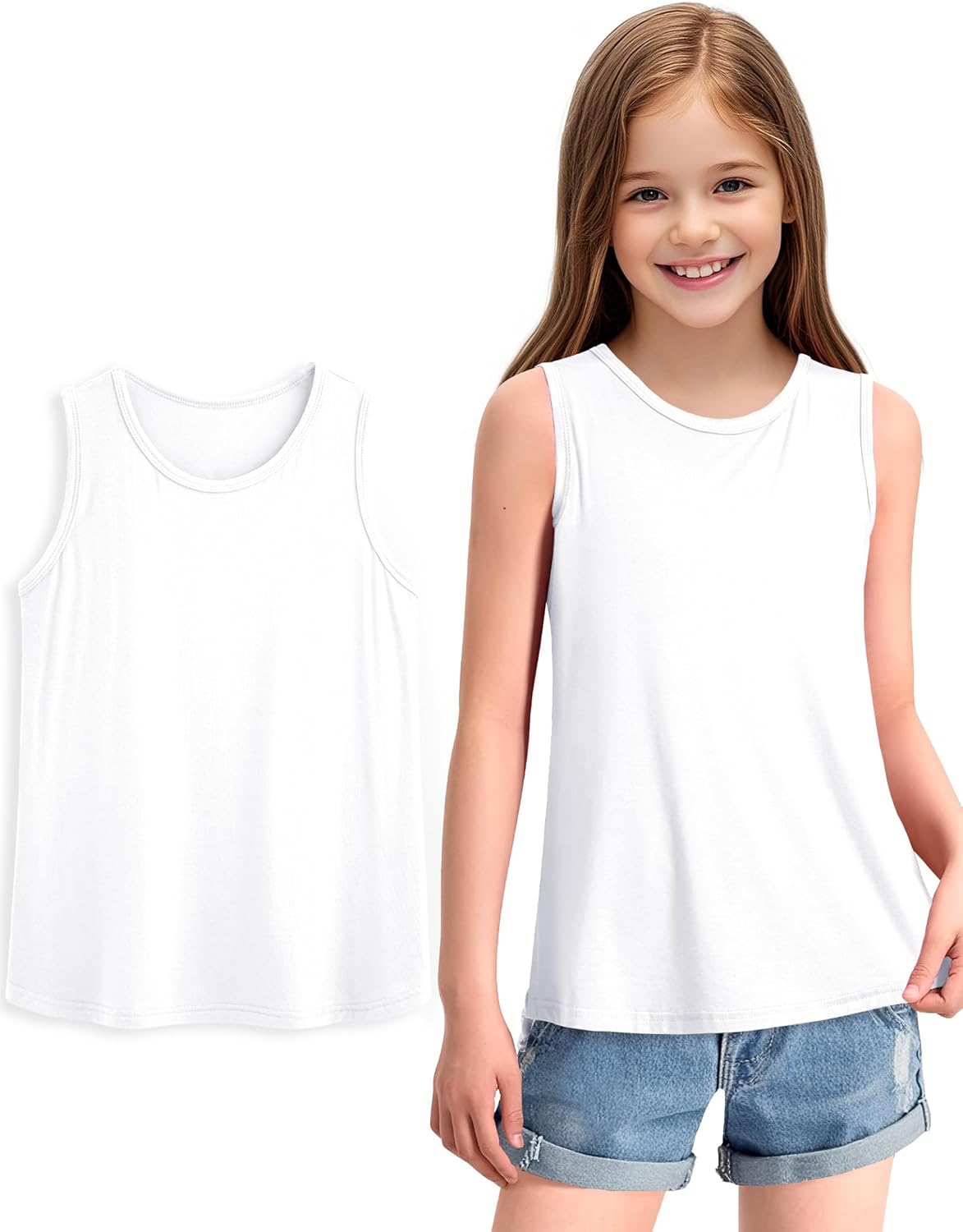 KEREDA Girls Tank Tops Flowy Loose Fit Sleeveless Shirts Basic Casual Summer Tunic Tops