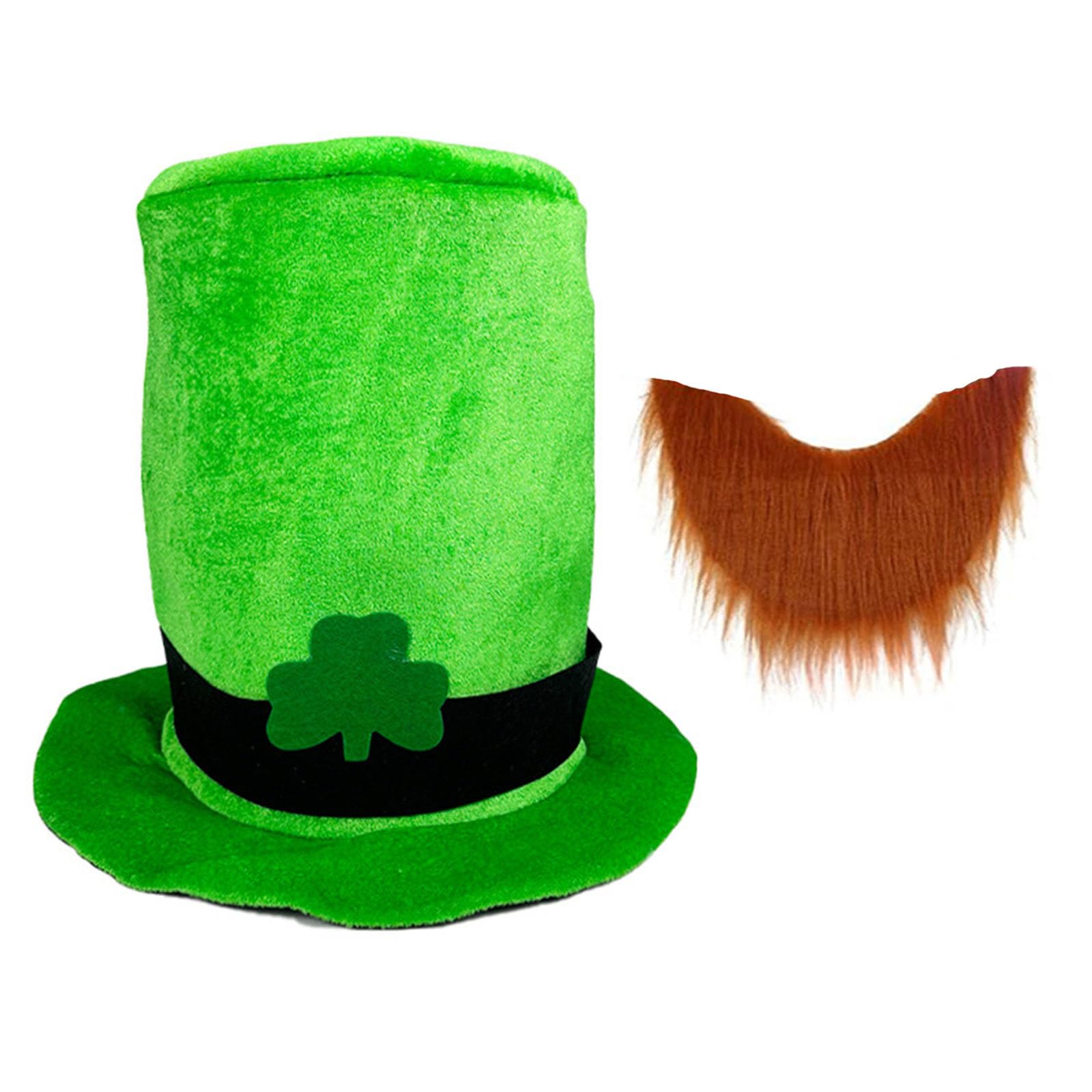 Buxuaaaa Multipurpose Cultural Celebration Patricking Day Green Tops Hat and Beard Ensembles Daily Use Party Supplies Decoration Beard Hat