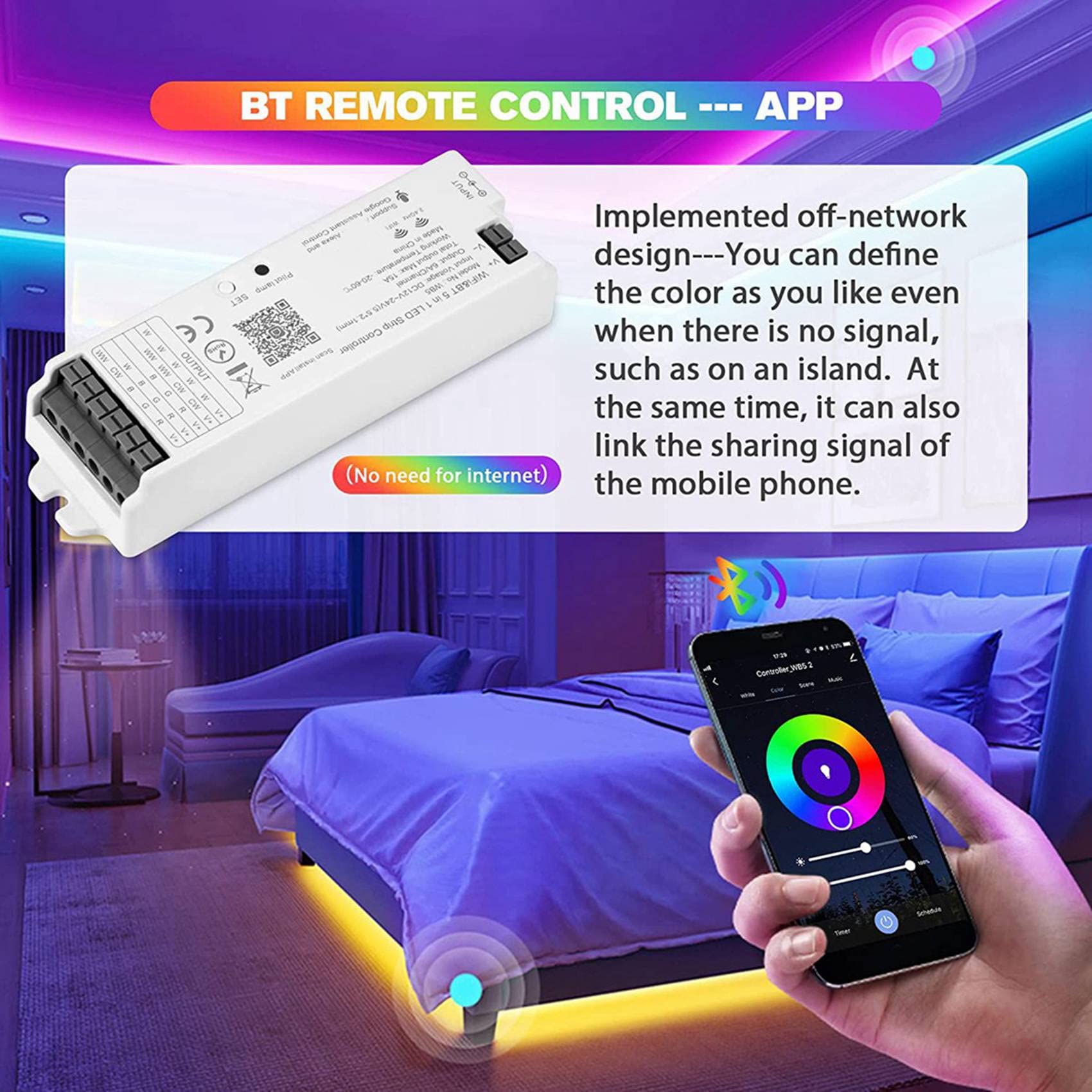 2X WB5 WiFi Bluetooth LED Strip Controller RGB CCT RGBW 5In1 Dimmerabile DC12-24V Luci Controller per Life APP