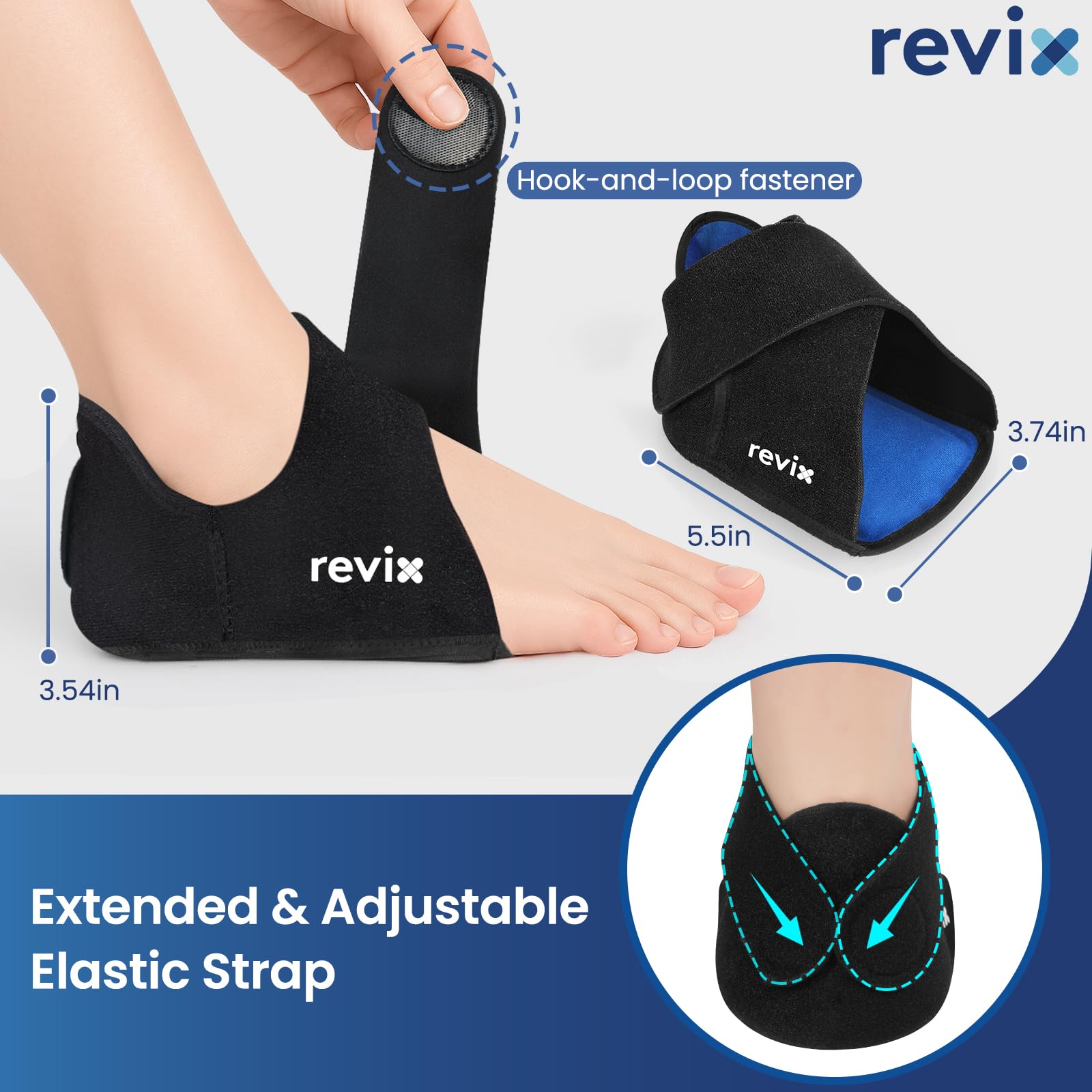 REVIX Paquete de 2 paquetes de hielo para el talón, paquete de hielo reutilizable para frío y caliente con cobertura completa de gel en el talón, envoltura de hielo ajustable para fascitis plantar