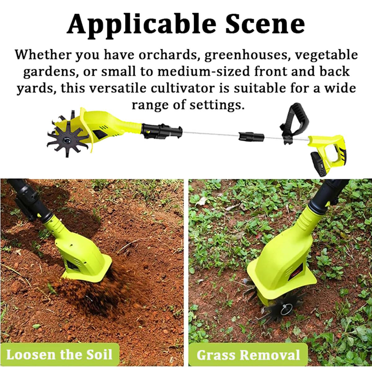 Motozappa elettrica da Giardino, motozappa da Giardino a Batteria da 20 V con Batteria al Litio da 12 Ah e Caricabatterie - Lunghezza Impugnatura Regolabile 97-127 cm