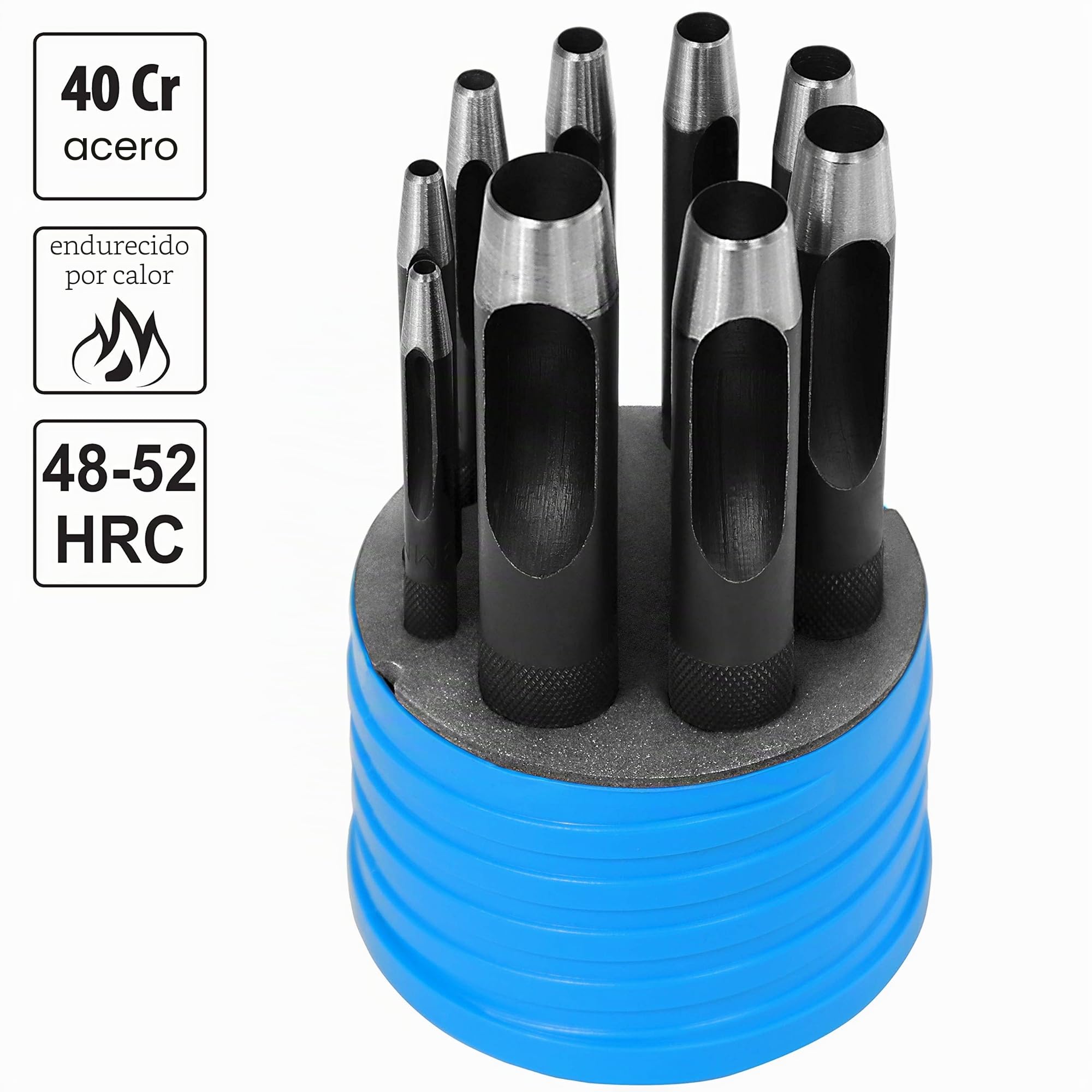 S&R Sacabocados Punzones Cuero. Juego 9 Sacabocados de golpe perforadores redondos e de 3 mm a 14 mm