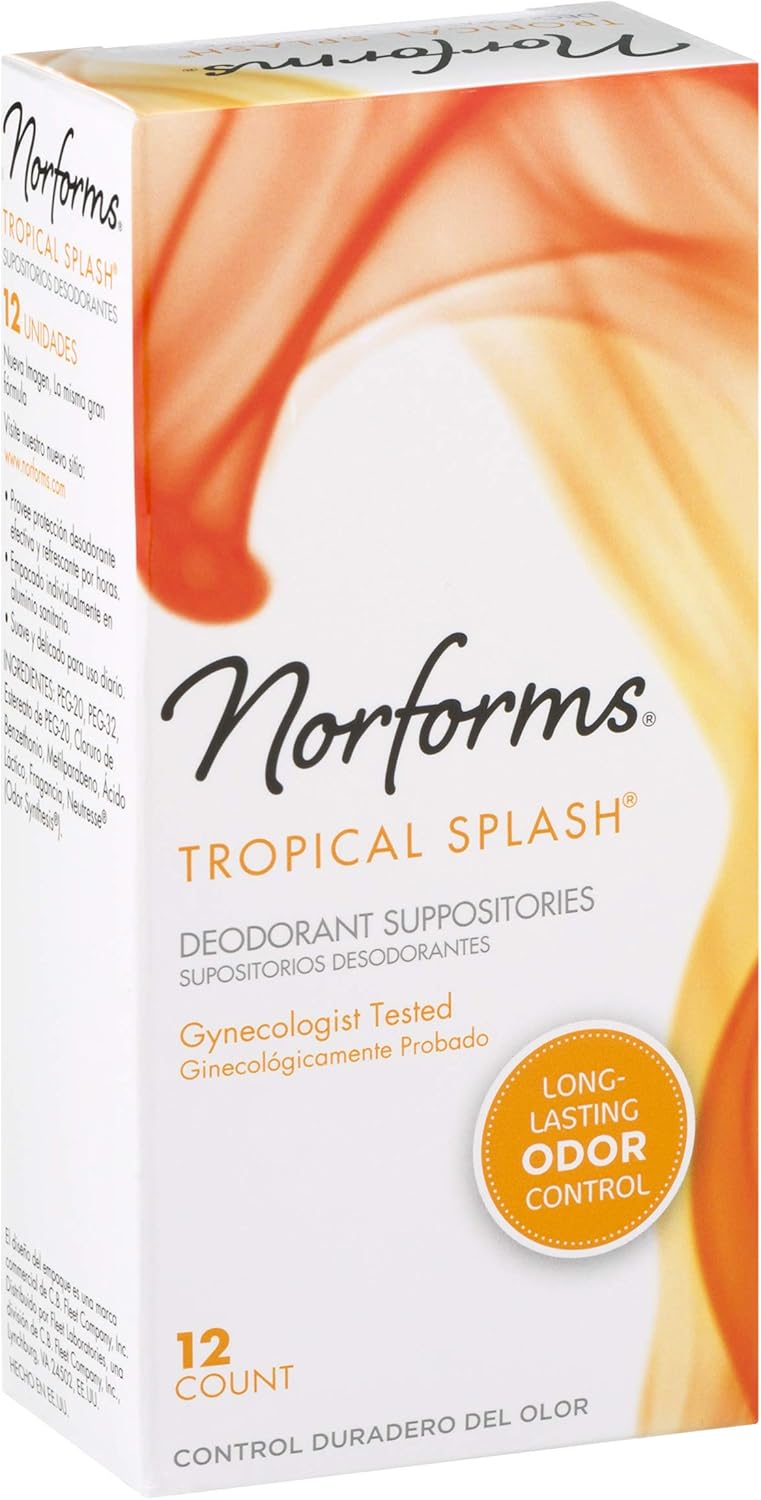 Norforms Feminine Deodorant Suppositories | Long Lasting Odor Control | Tropical Splash | 12 Count | Pack of 3 : Health & Household