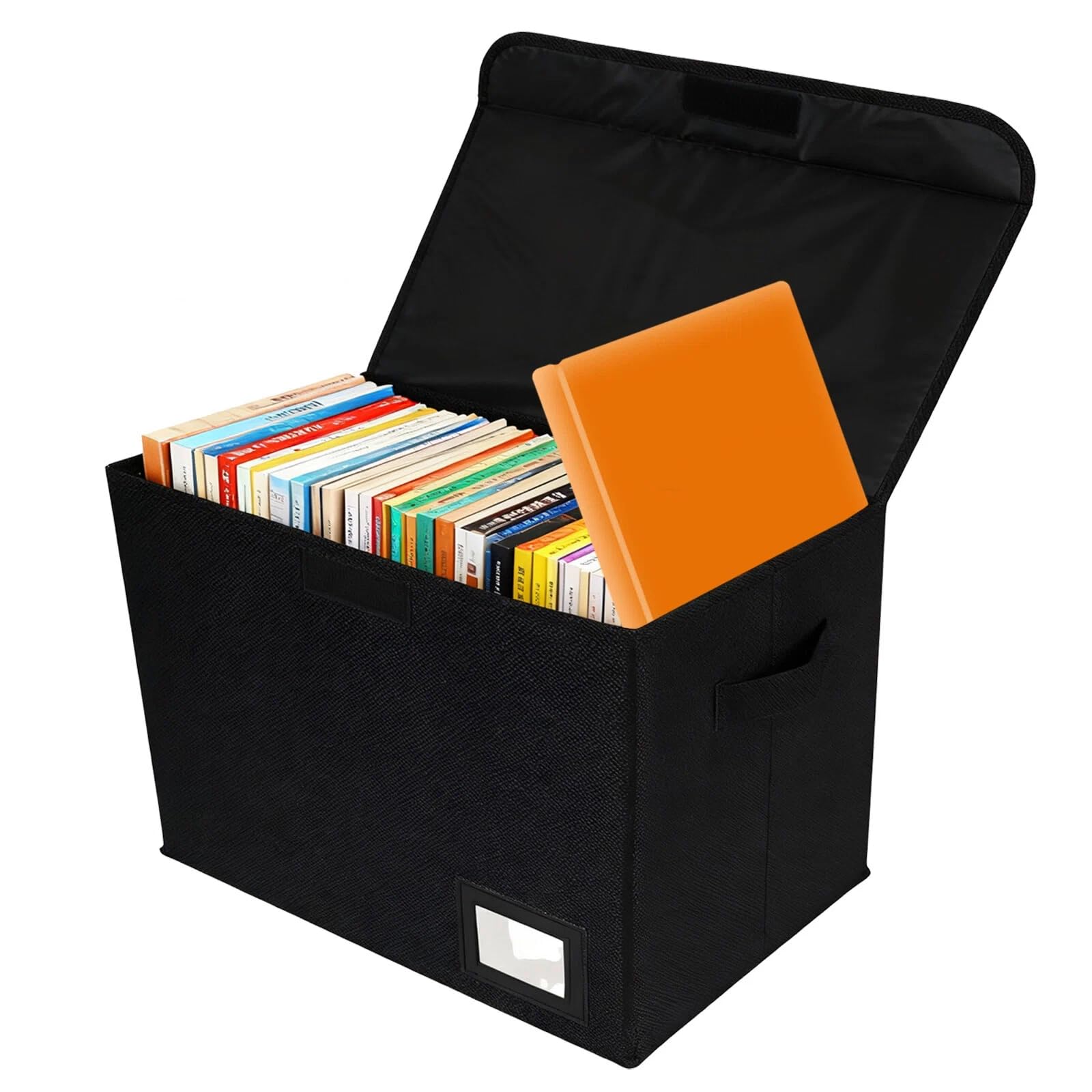 Confezione da 2 Scatole Portaoggetti per Fumetti, 40x20x30 CM può Contenere Fino a 150–180 Libri Scatola Corta Pieghevole per Fumetti con Manici con 2 Manici con Scomparto (Nero)