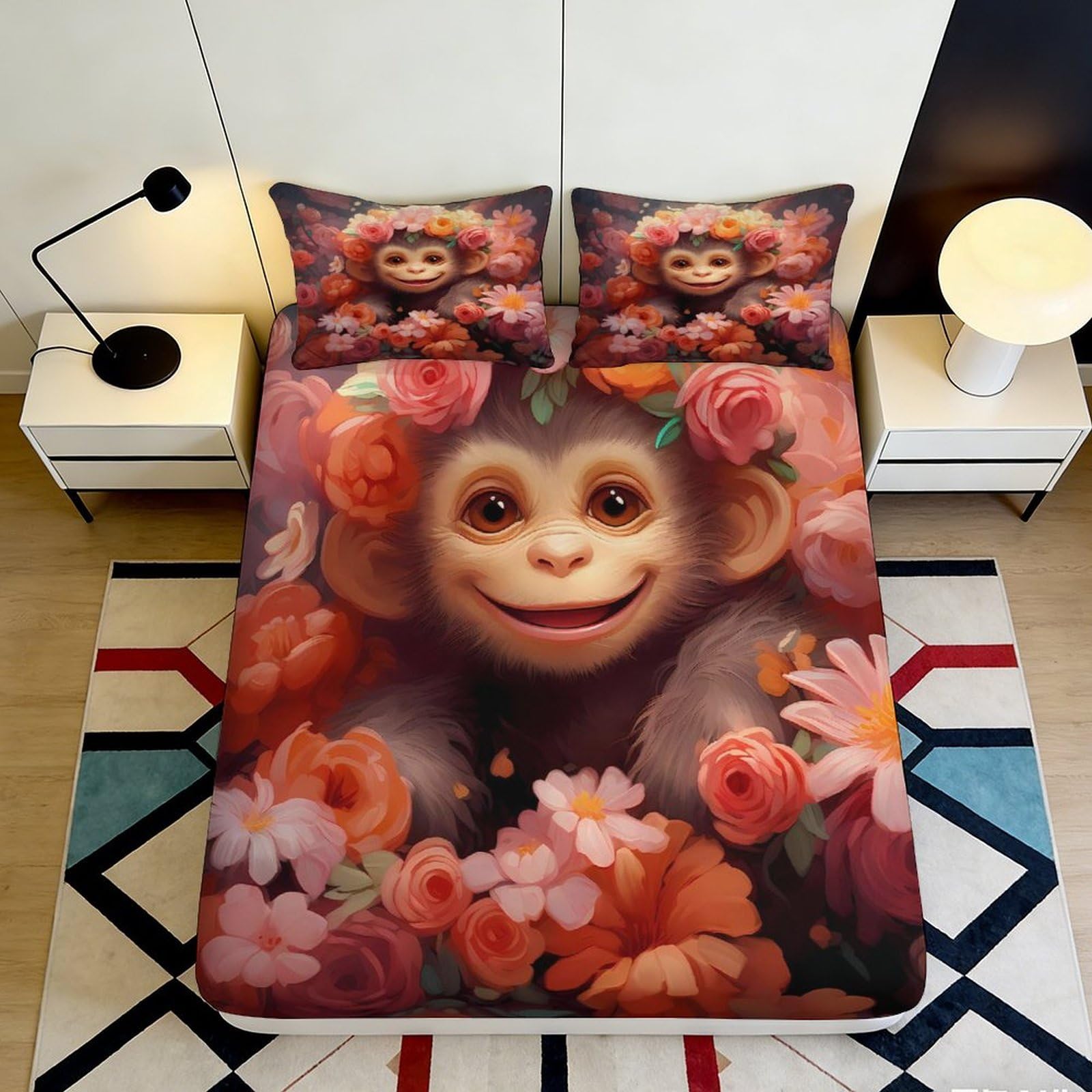 Qjzxknhpgr Style-6 3D Printed Floral Garden Fitted Sheet Microfiber Non-Slip Soft Peach Blossom Bed Cover For Bedroom Dorm Decor 90X200x25cm