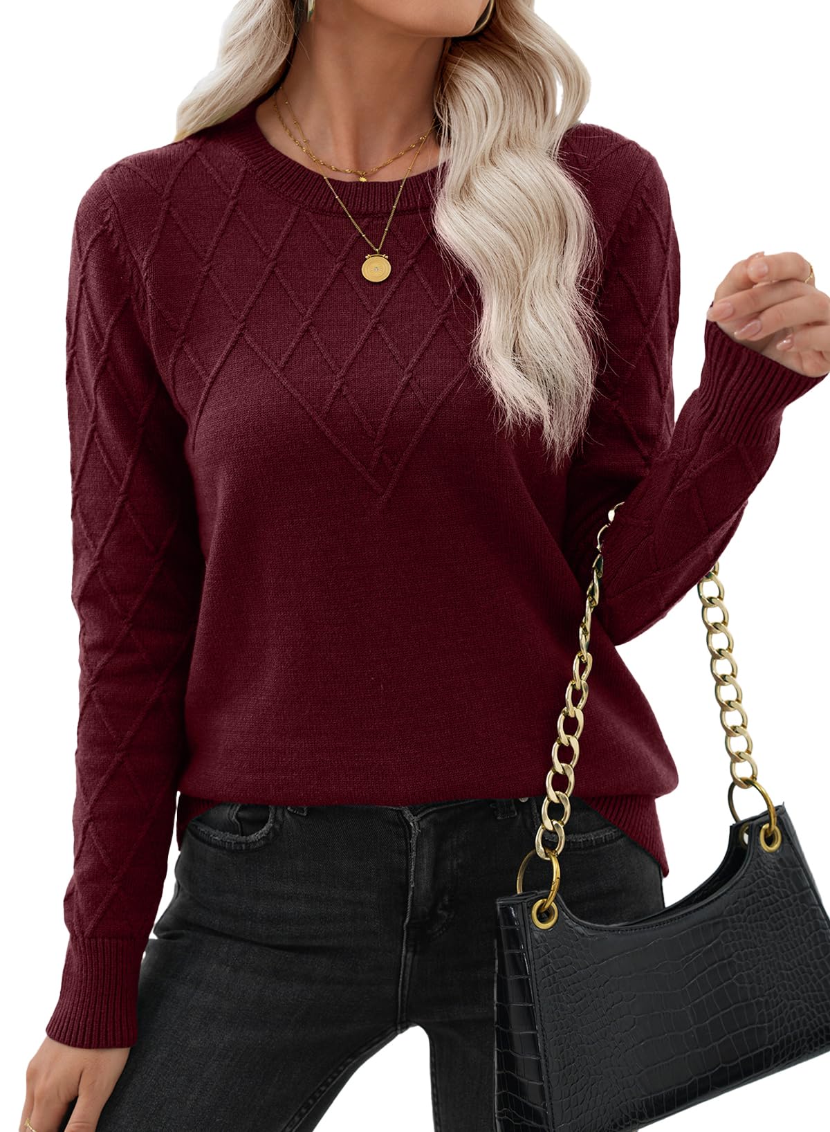 EVALESS Womens Sweaters Trendy Casual Crewneck Long Sleeve Cable Knit Lightweight Oversized Fall Sweaters Pullover Tops