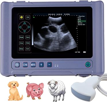 T1 Portable Veterinary Ultrasound Machine with an 8-inch Touchscreen and a 3.5MHz Convex Probe for Pregnancy Testing in Dogs, Pigs, Sheep Detection Depth 4-8 inches