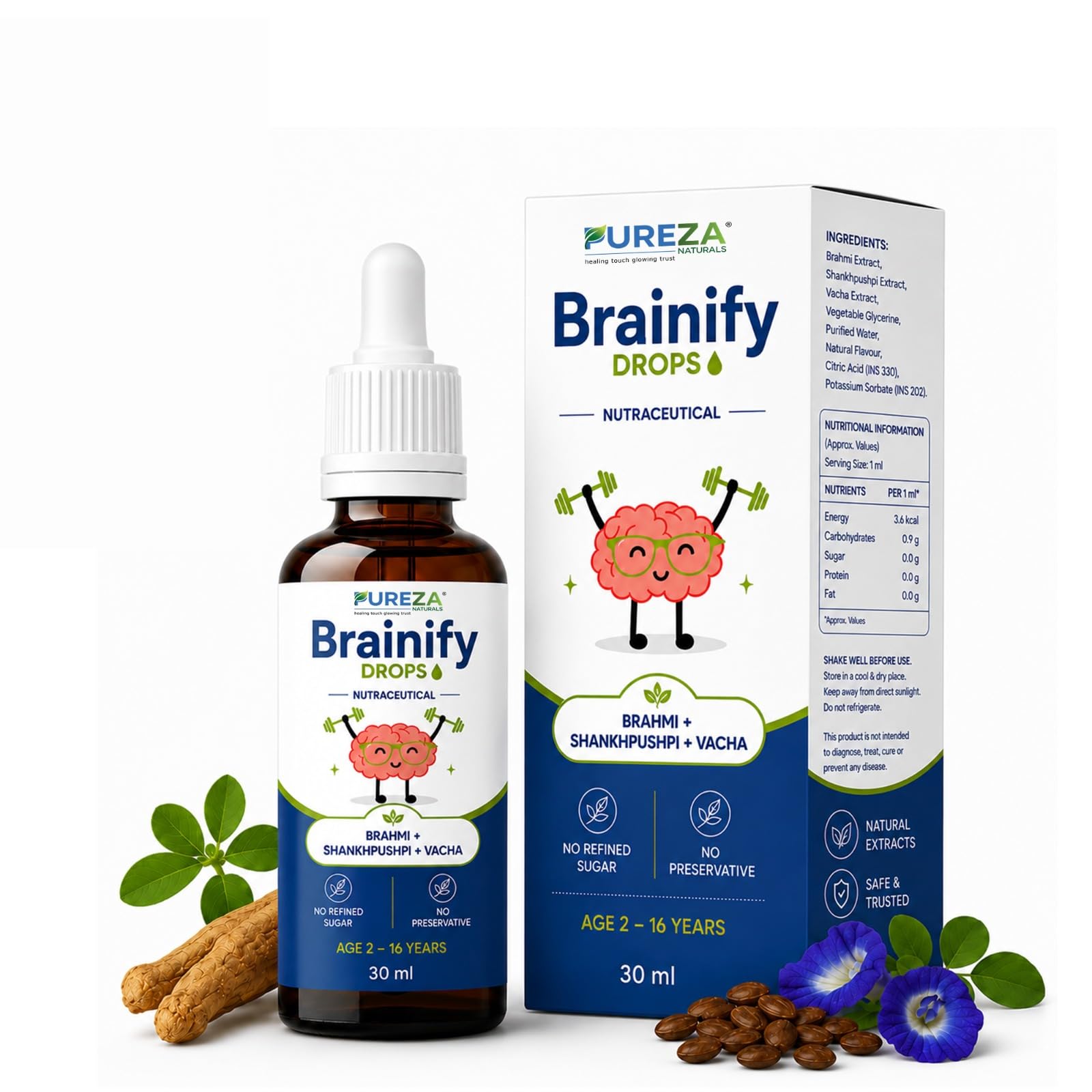 Brainify Herbal Drops 30ml for Kids 2–16 Years | Brain Wellness Supplement with Brahmi, Shankhpushpi, Ashwagandha, Jatamansi, Guduchi & Licorice | Daily Memory & Focus Support Liquid