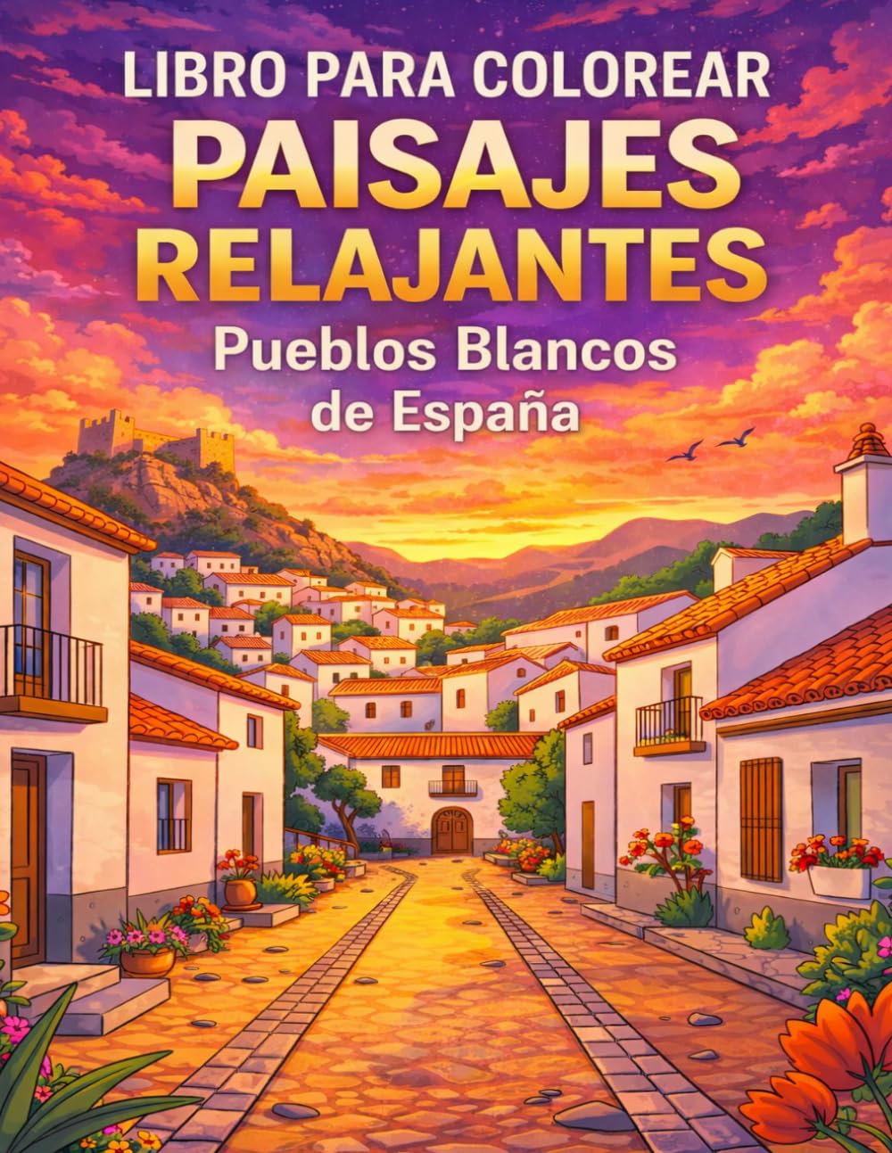 Libro para colorear paisajes relajantes: Pueblos Blancos de España Libro para adultos antiestrés y mindfulness
