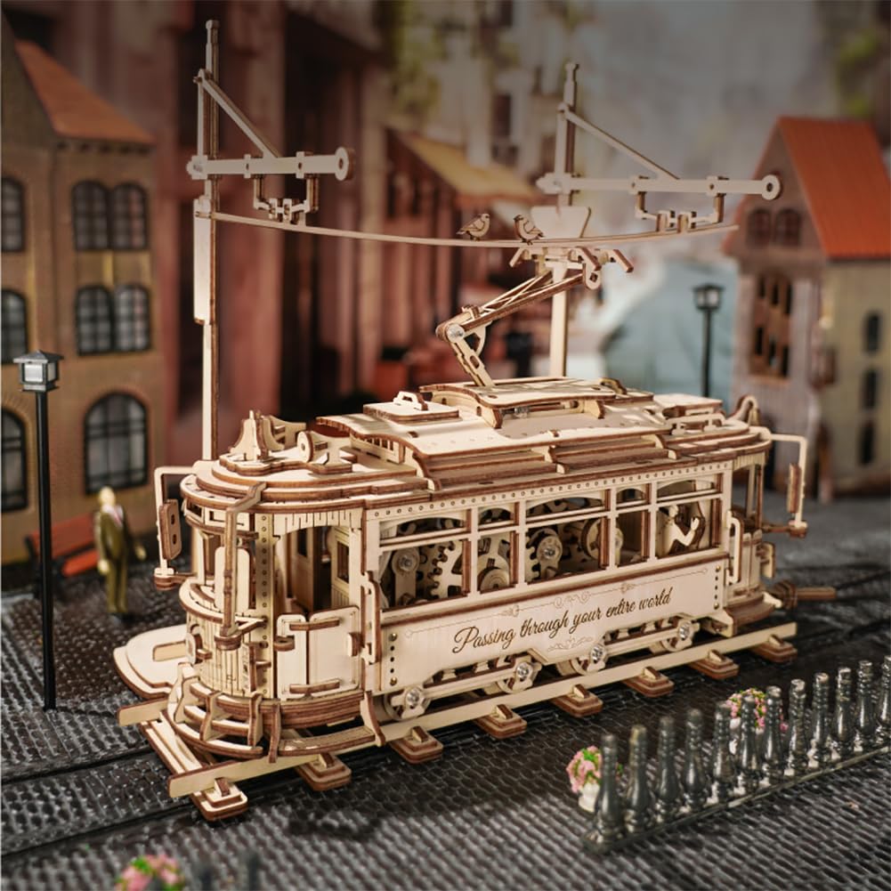 rowood3D Wooden Puzzles for Adults DIY Mechanical Tram Model Kit 3D Puzzles for Adults Wood Model Building Kit Unique Gifts Wooden Model Kits Assembly Wooden Puzzles Unique Gifts for Teens&Adults