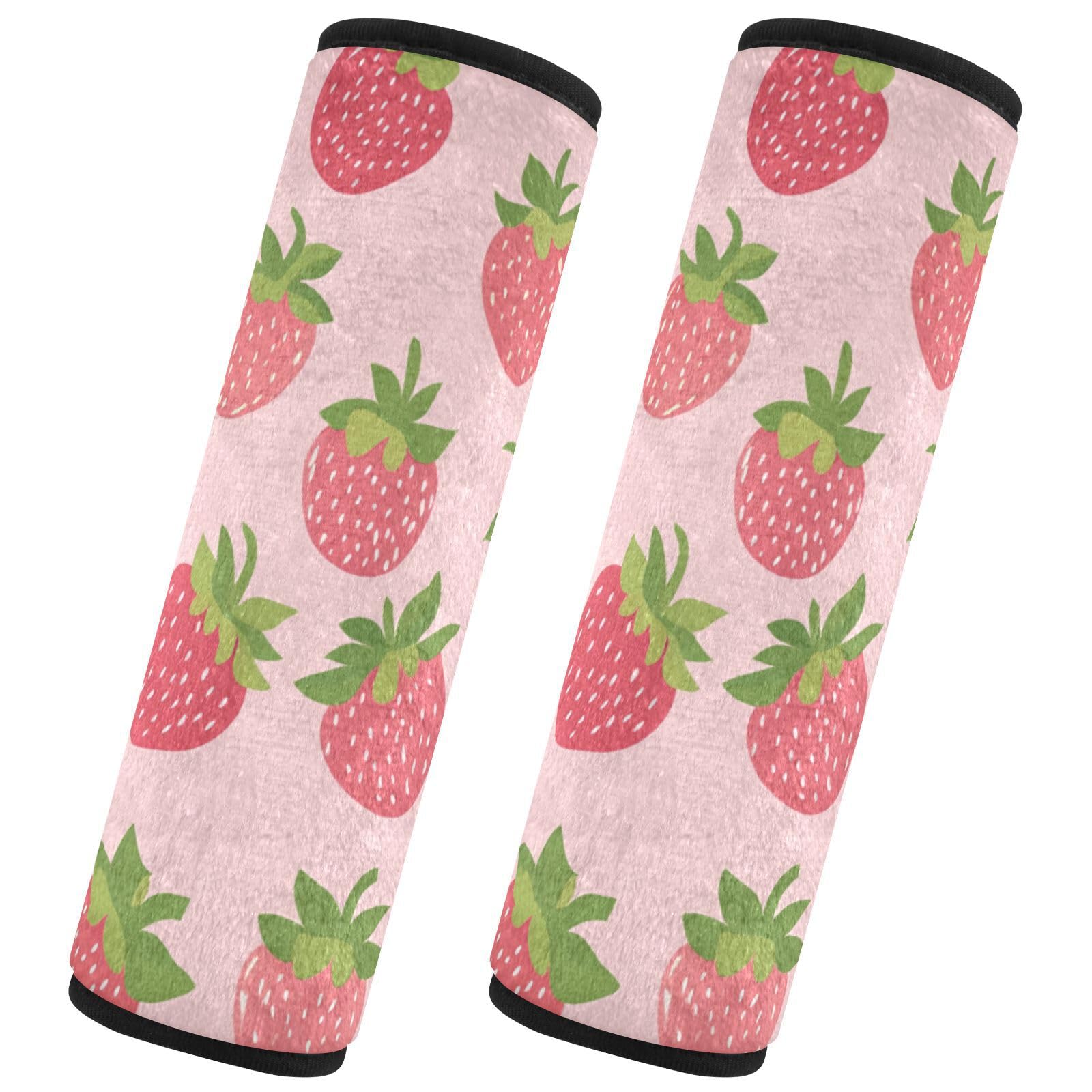 Seat Belt Covers 2 Pack Cute Strawberries Car Seat Strap Covers Super Soft Pink Car Seat Neck Cover for Boys Girls Adults Babies S