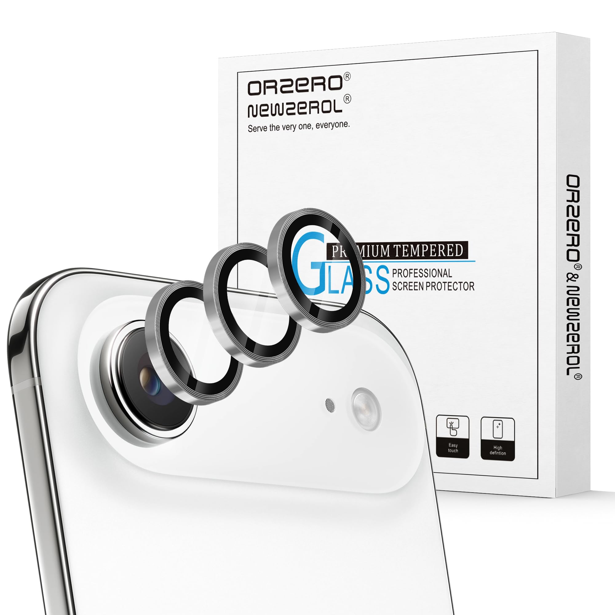 Orzero 9H Glass Camera Lens Protector for iPhone 17 Air-Sliver, 2 Set