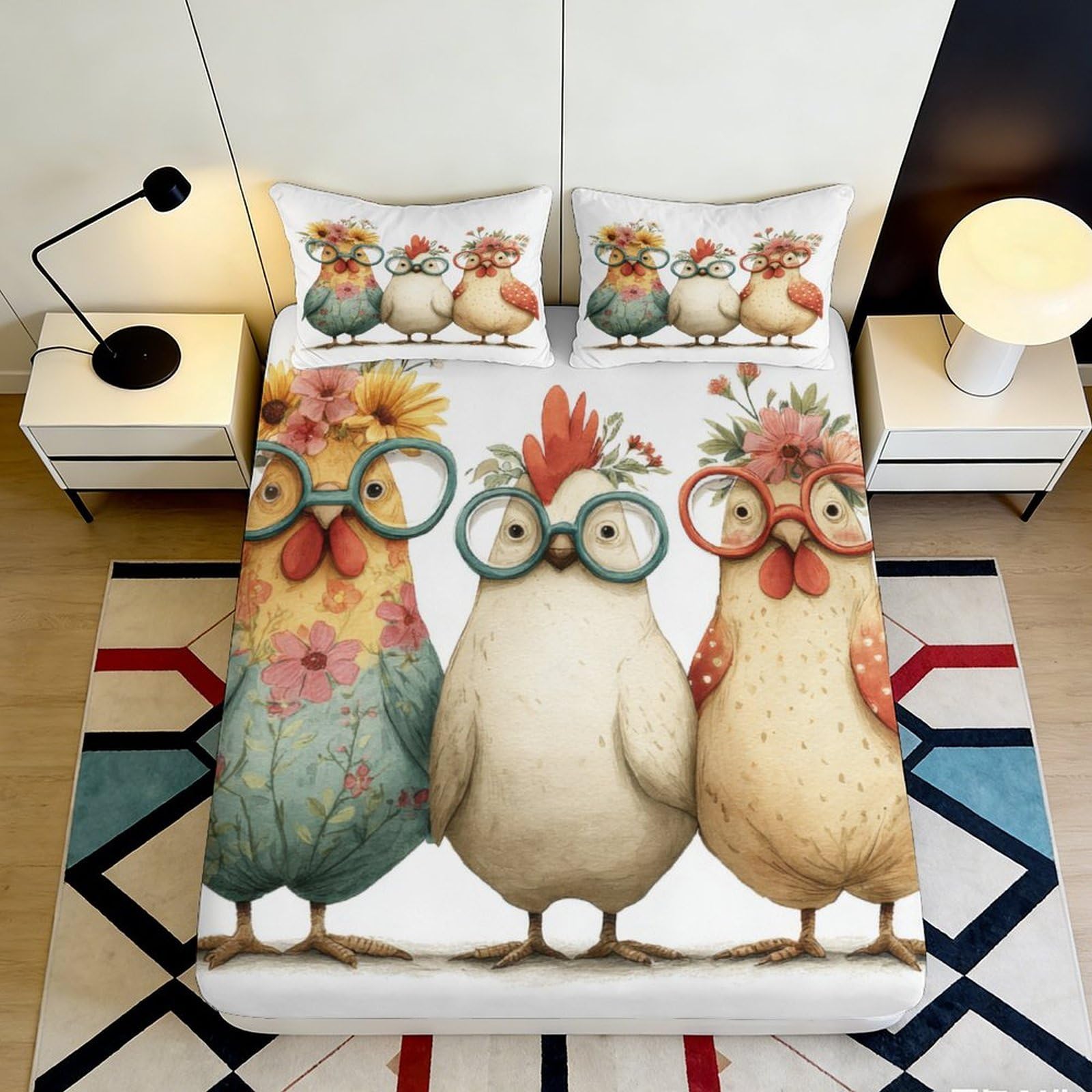 3D Printed Chick Fitted Sheet Microfiber Non-Slip Deep Pocket Bedroom Bedding Chick Mattress Fitted Cover Washable 180x200x25cm