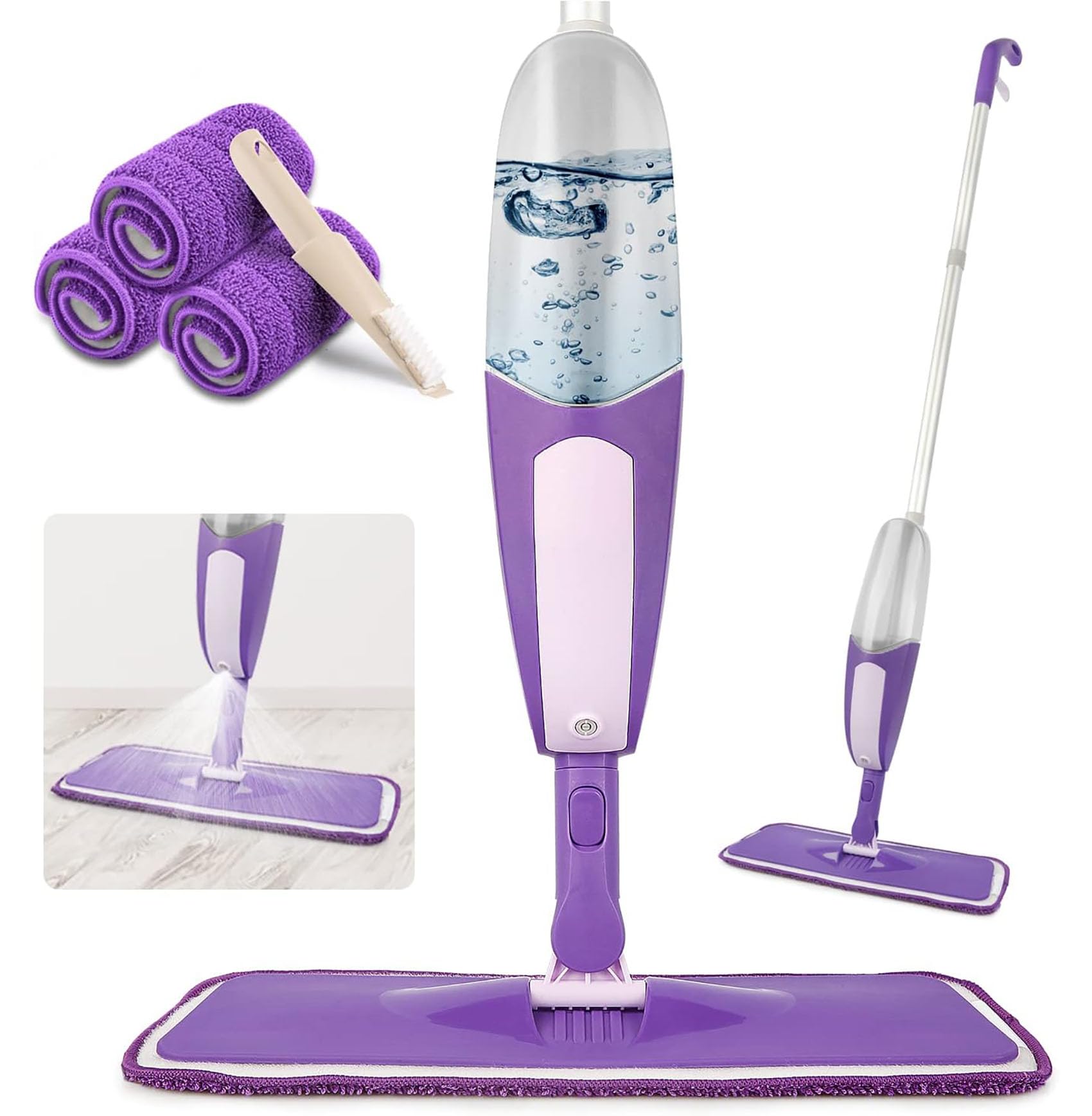 SEVENMAXSpray Mops for Cleaning Floors - Microfibre Floor Mop with 3PCS Washable Pads 550ML Refillable Bottle Kitchen Dust Dry Wet Mop for Cleaning Hardwood Laminate Wood Ceramic Tiles