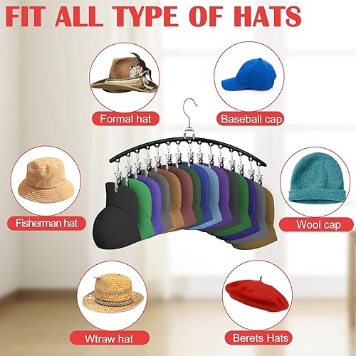 Miniatura 7 de NAKBINX Percha de sombrero para armario, paquete de 2 organizadores de sombreros de metal para gorras de béisbol, perchas de rotación de 360 que