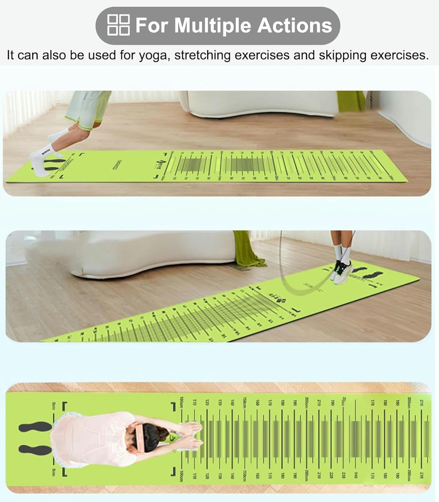 Alfombrilla de salto larga para gimnasio, tapete multifuncional para suelos de madera y mármol, tabla de medición de yoga de goma suave para adultos al aire libre y prueba de salto largo