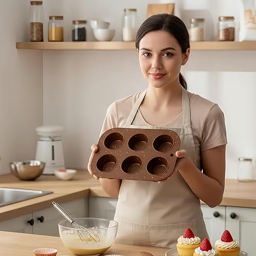 Miniatura 2 de Paquete de 2 moldes de silicona para magdalenas para hornear, molde antiadherente de tamaño regular, 6 tazas de silicona para magdalenas, sin BPA,