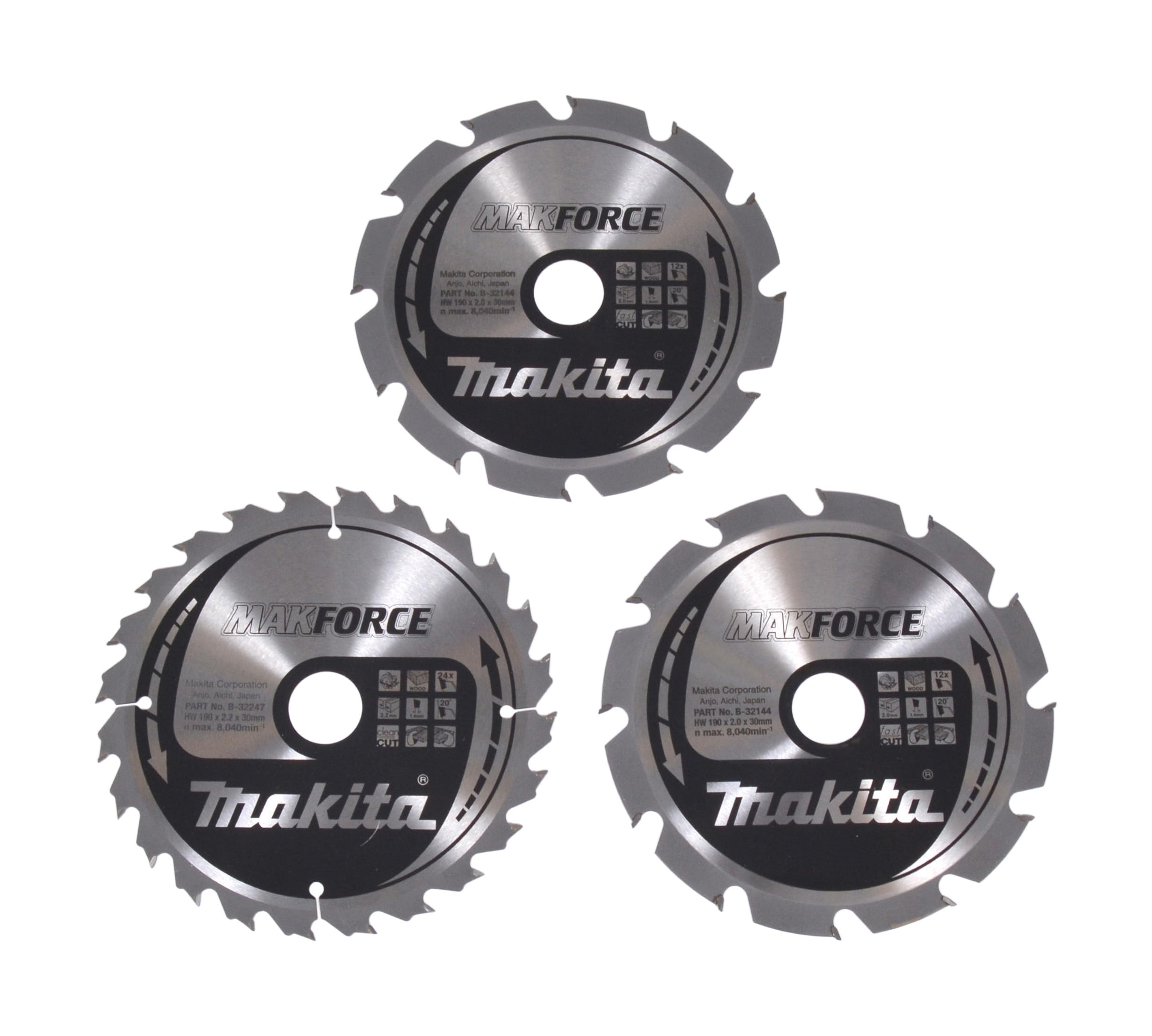 Aparoli B-33906 Lot de 3 lames de scie circulaire Makita Mak-Force190 mm pour scie circulaire sans fil