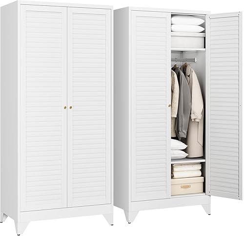 Miniatura 18 de Letaya Armario, armario de almacenamiento de metal de 72 pulgadas de alto con estantes ajustables y barra para colgar, armario de dormitorio