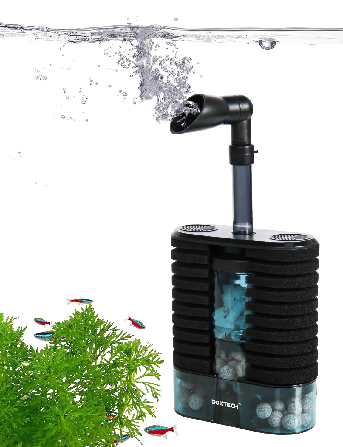 UPETTOOLS Aquarium Filter Sponge Filter, Submersible Fish Tank Filters Built-in Fluidized Bed and Bio Balls, Aquarium Air Driven Filter with Airline Tubing for 10-30 Gallon Fish Tanks