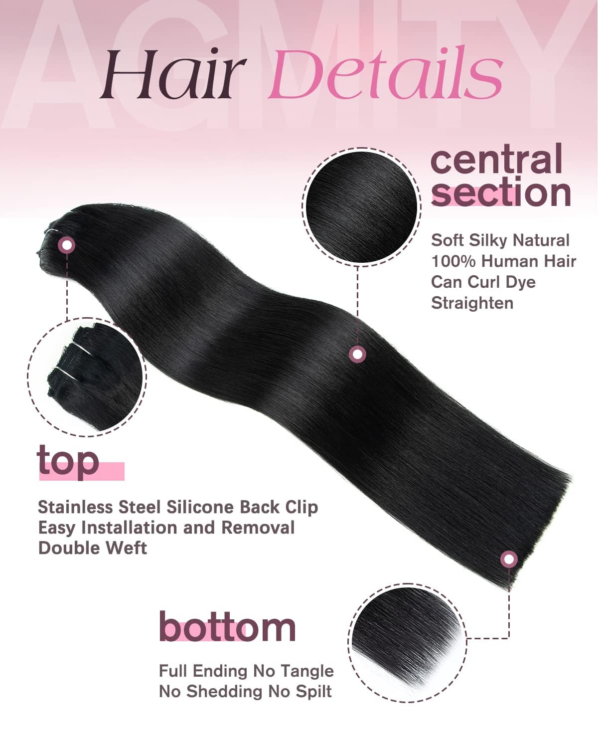 Clip in Extensions Echthaar Glatt 50 cm 7 Stück 120 g #1 Tiefschwarz Remy | Nahtlose Clip-in-Tressen für dünnes Haar, komfortabel für Büro, Urlaub und Fotoshooting