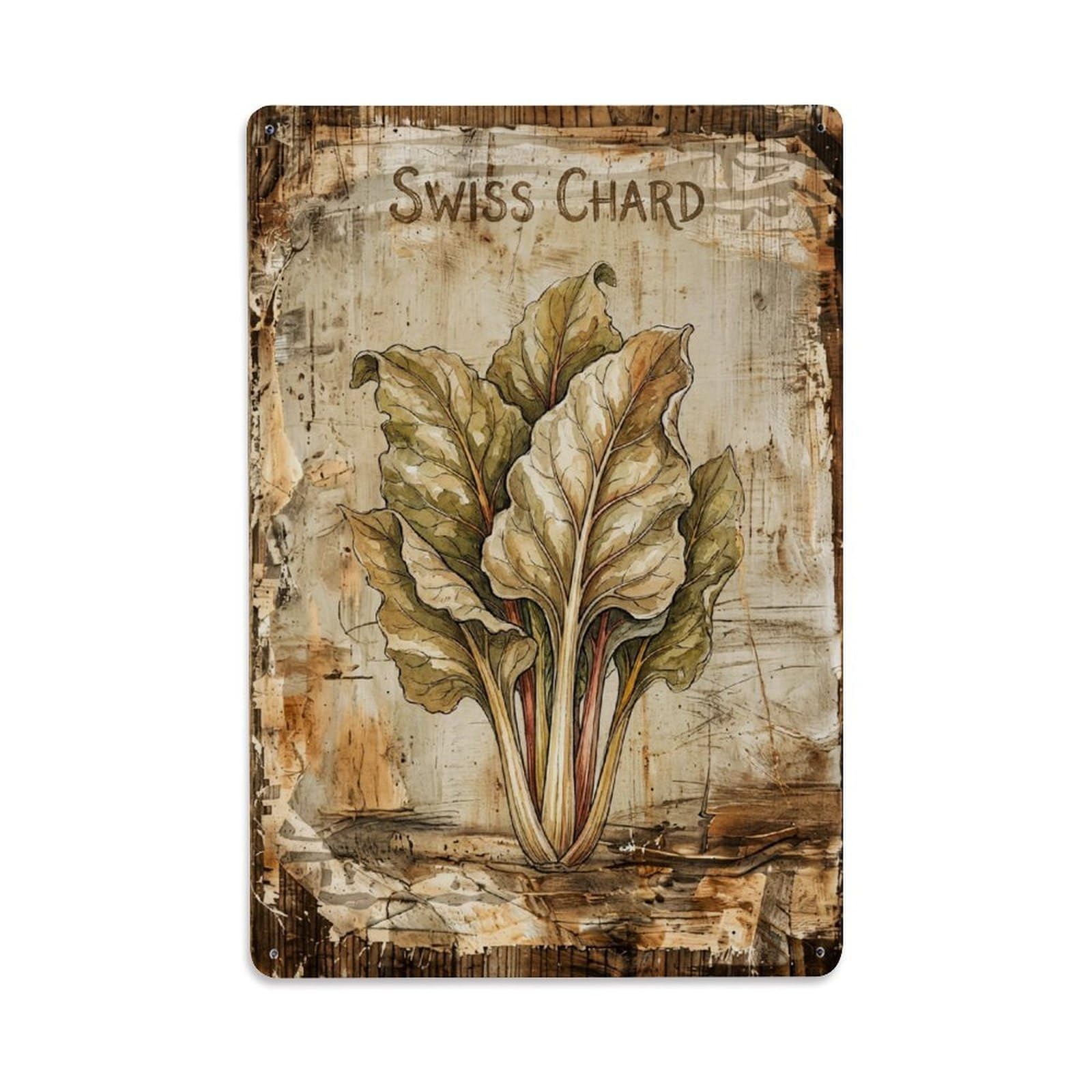 Swiss Chard Vegetable Vintage Metal Tin Sign Plaque Wall Decor for Cafe, Club, Garden Metal Poster 8x12Inch