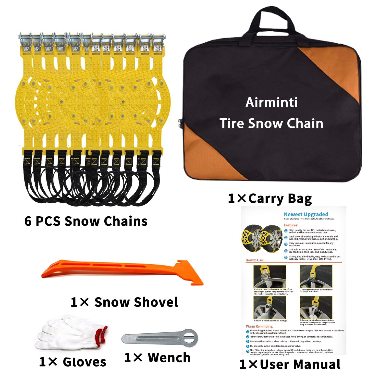 Cadenas de Nieve Universal para Coche, 6 Pcs para Neumáticos de 165-275 MM, Montaje Rápido para la Mayoría de Automóvil/SUV/Camión