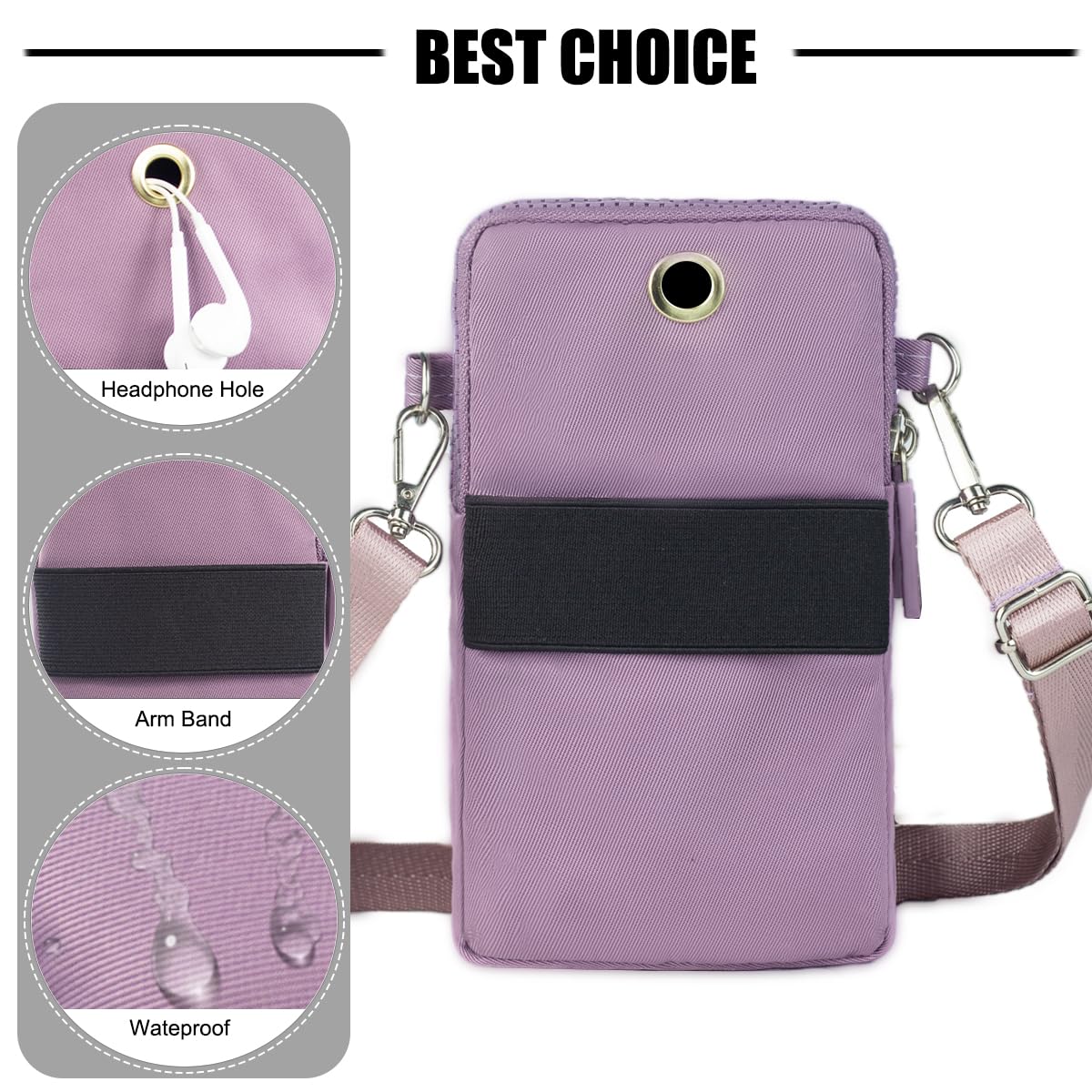 Borsa a tracolla da donna, impermeabile, borsa da polso con cerniera, piccola borsa a tracolla per iPhone 15 Pro Max/15/14/13/12/11, Samsung Galaxy S23 S22 o telefono meno da 6,8 pollici