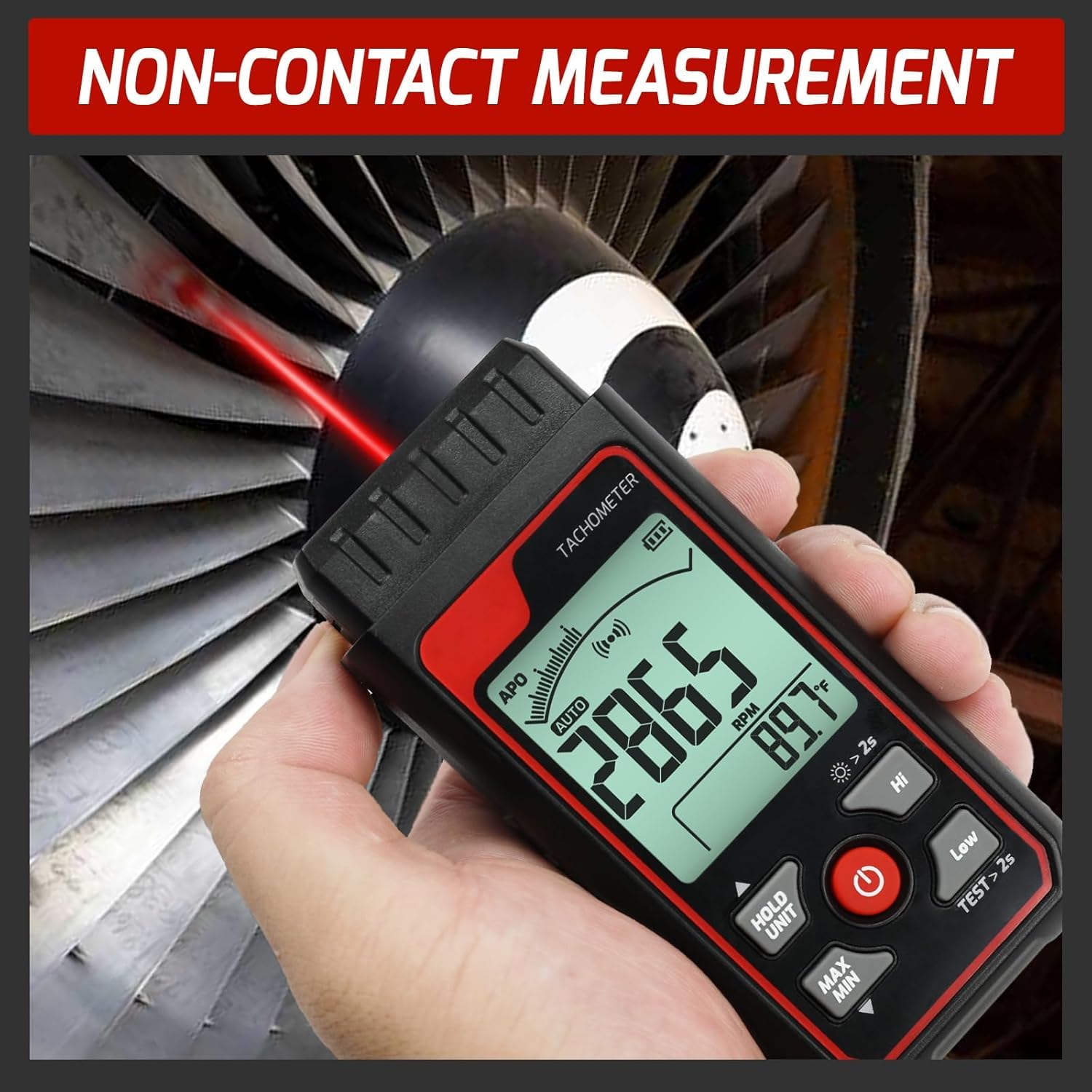 Tachimetro Digitale Senza Contatto, Contagiri Digitale Laser Rpm Misuratore Di Velocità, 2.5-99999 RPM Laser Foto Tachimetro Tester Di Rotazione Con Max/Min/Avg Data Per Veicoli Ruote Ventole