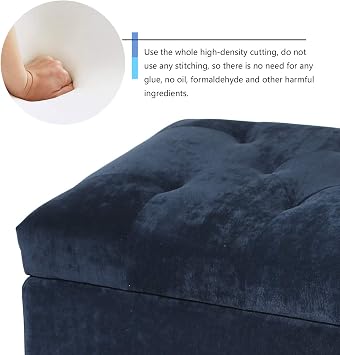 Adeco High End Classy Tufted Accents Rectangular Storage Bench Ottoman Footstool, Blue 24 * 17.5 * 17.7