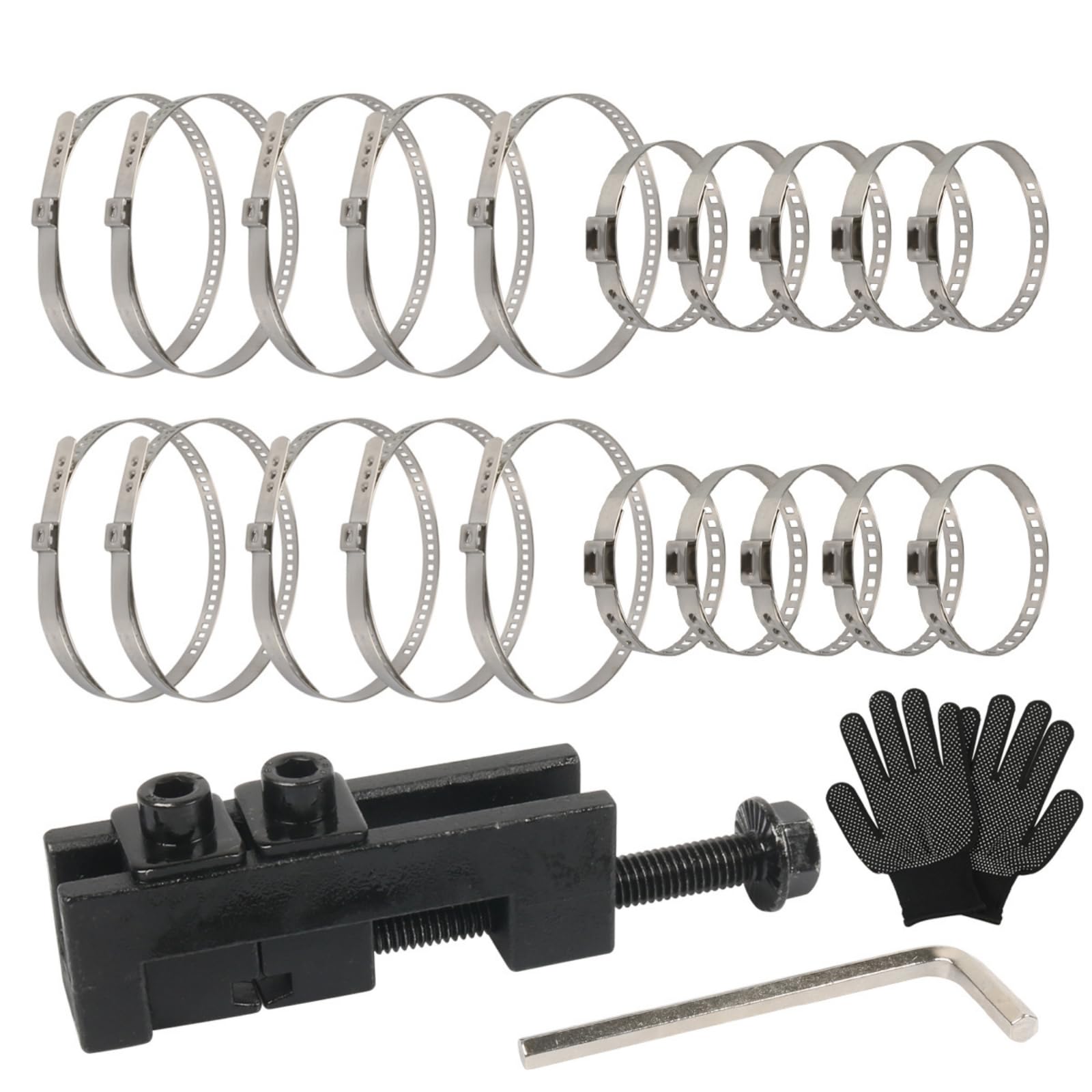 Utensile per Fascette a Orecchio Robusto, Kit Completo Di Strumento Di Bloccaggio Per Fascette, Include 20 Fascette In Acciaio Inox E Guanti Protettivi
