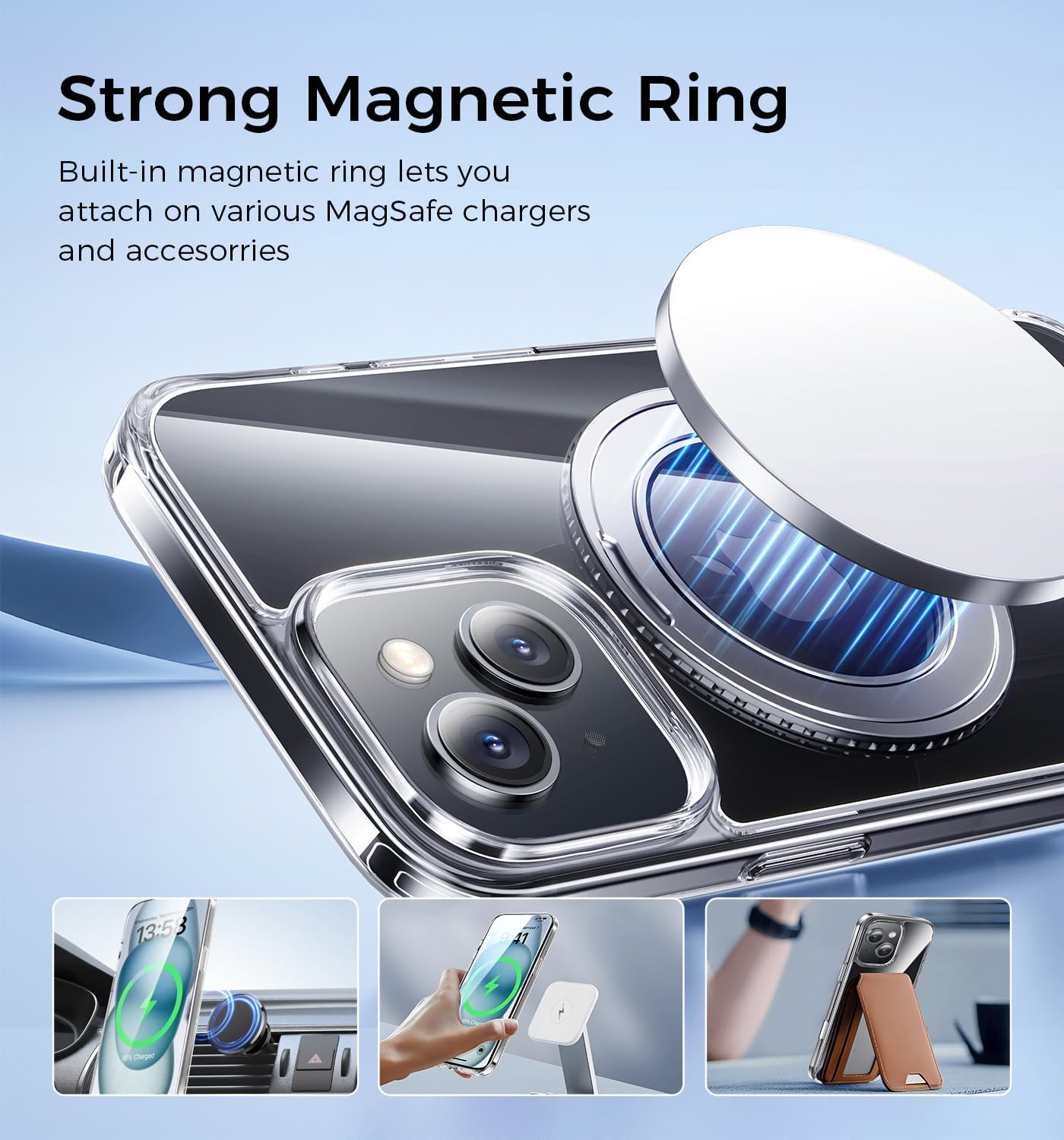 MAGIC JOHN for iPhone 15 Case 360° Rotatable Magnetic Invisible Stand, Fit for MagSafe 15 Phone Case, 16FT Military Grade Shockproof for iPhone Case with Kickstand, Clear - Image 4