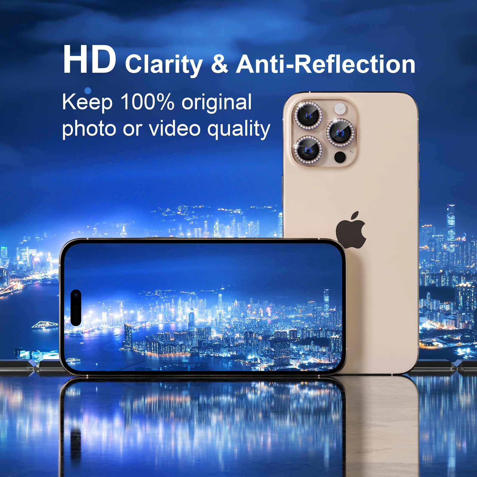 Misea Protector de lente de cámara compatible con iPhone 16 Pro/iPhone 16 Pro Max, protector de pantalla de vidrio templado 9H, accesorios de anillo individual de metal, diamante de titanio desierto