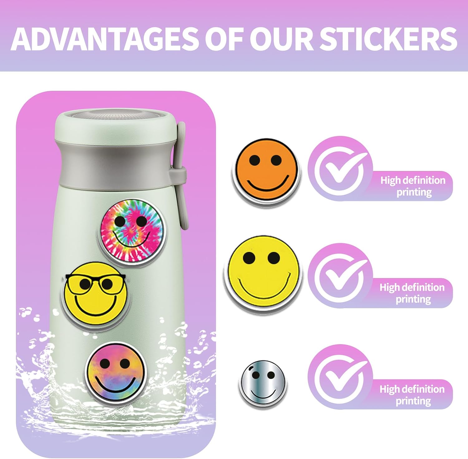 50PCS Trolley Case PVC Stickers Waterproof Cute Removable Graffiti Stickers Laptop Skateboard Water Bottles Stickers and Reusable Stickers for Teens Adults (Smiling Face 2) image 5