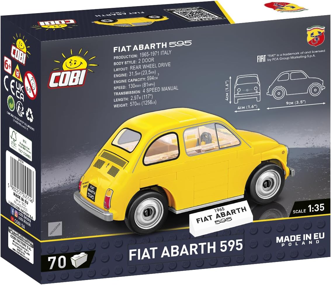 COBI Youngtimer Collection Fiat Abarth 595 Vehicle Building Set, 70 Pieces