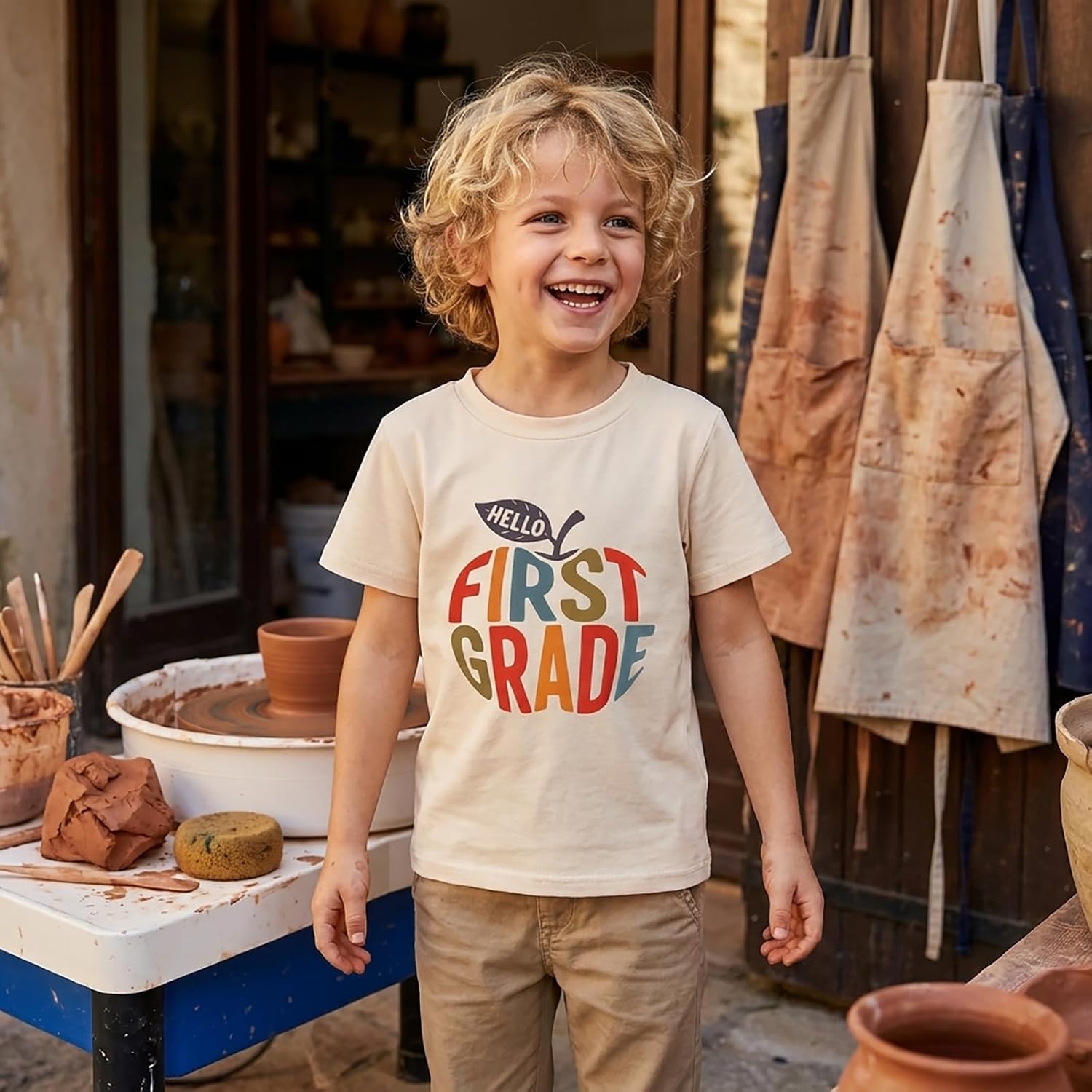 Toddler Boy Girl First Day of School Outfit Hello Preschool Kindergarten First Grade T-Shirt Back to School Clothes