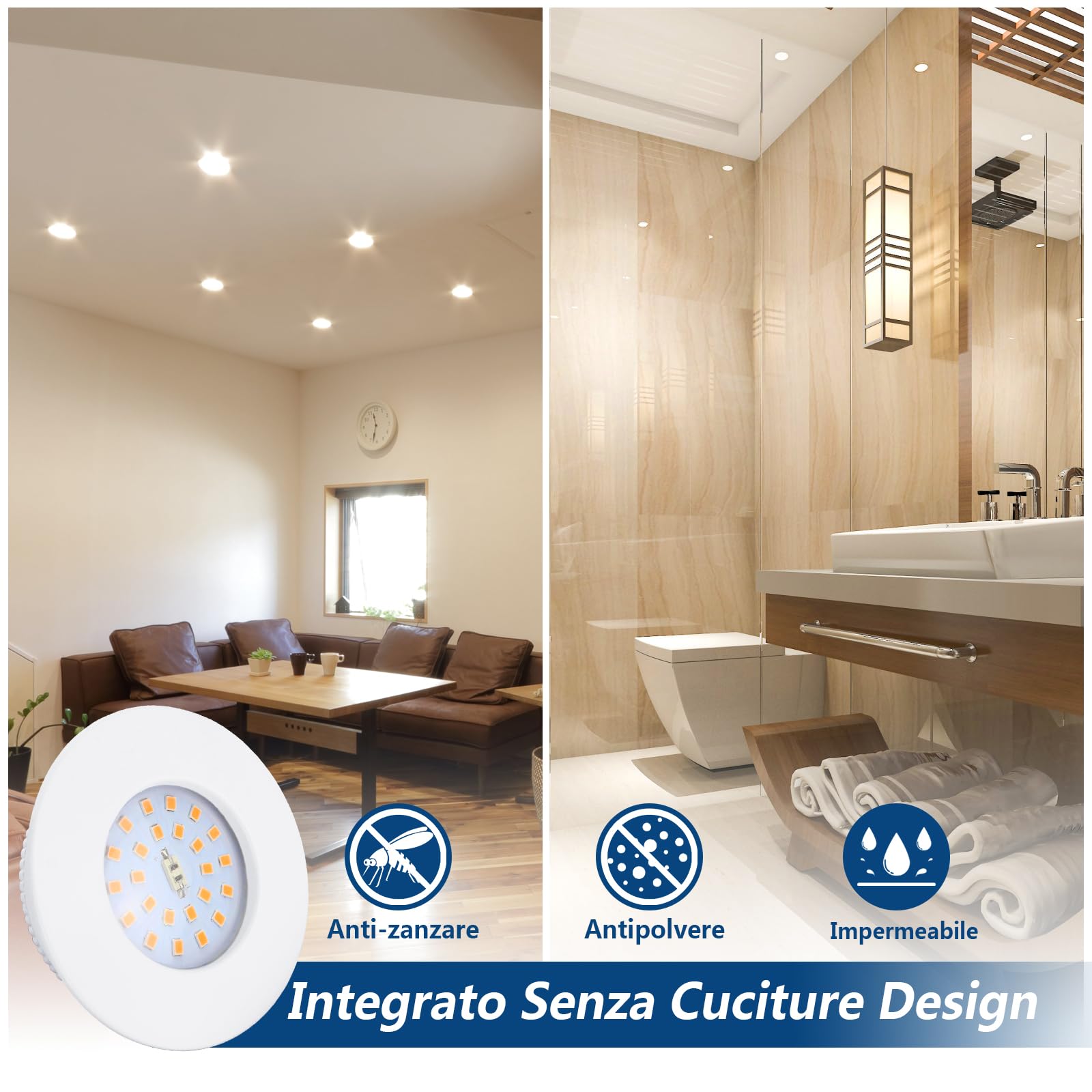 HiBay Faretti Led da Incasso per Cartongesso 7W Faretti Led Soffitto Incasso 850LM,3000K Bianco Caldo,220V Bianco IP44,Foro Ø60mm-68mm per Cucina,Esterno Set di 6