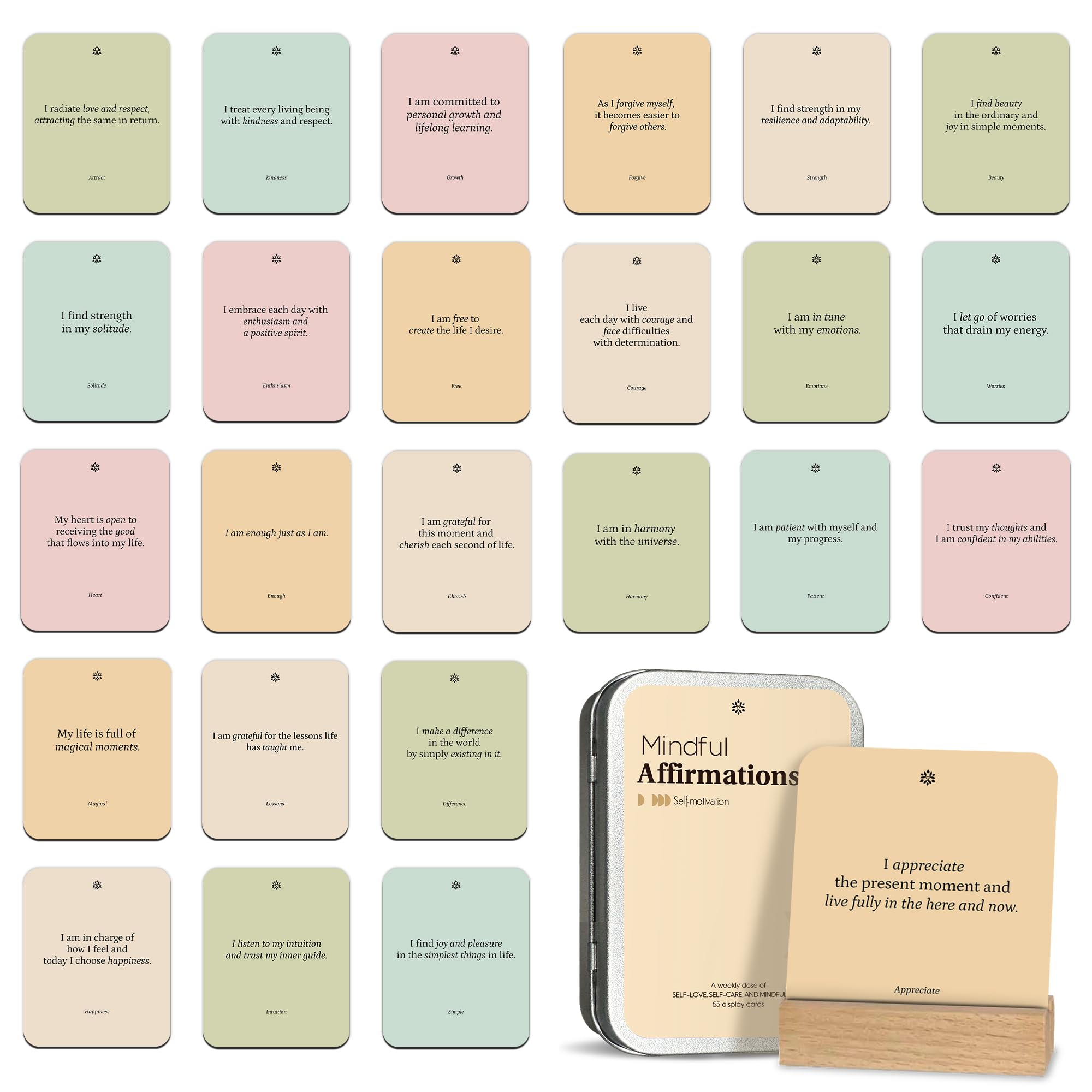 BIROYAL 55 Positive Affirmation Cards for Women, Colorful, 3.5’’x2.8’’