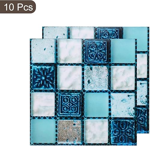 Miniatura 3 de uxcell Azulejos autoadhesivos para despegar y pegar, 10 hojas de 3.94 x 3.94 pulgadas, impermeables, tamaño pequeño, azulejos autoadhesivos, papel