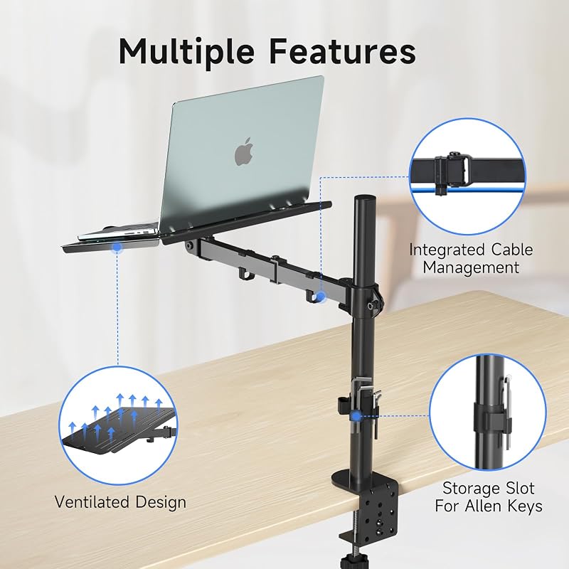 suptek Monitor Tartó Laptop Állvánnyal Teljesen Állítható 13-27 Hüvelykes Képernyőkhöz Fekete Asztali Monitorkar 40cm Rúddal