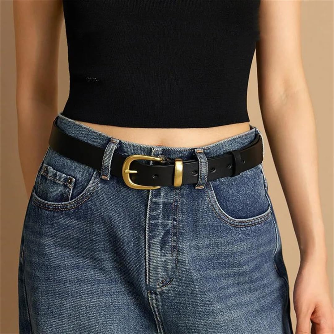 Cinturones de cuero de vaca para mujer, hebilla de color sólido, accesorios de vestir, cintura