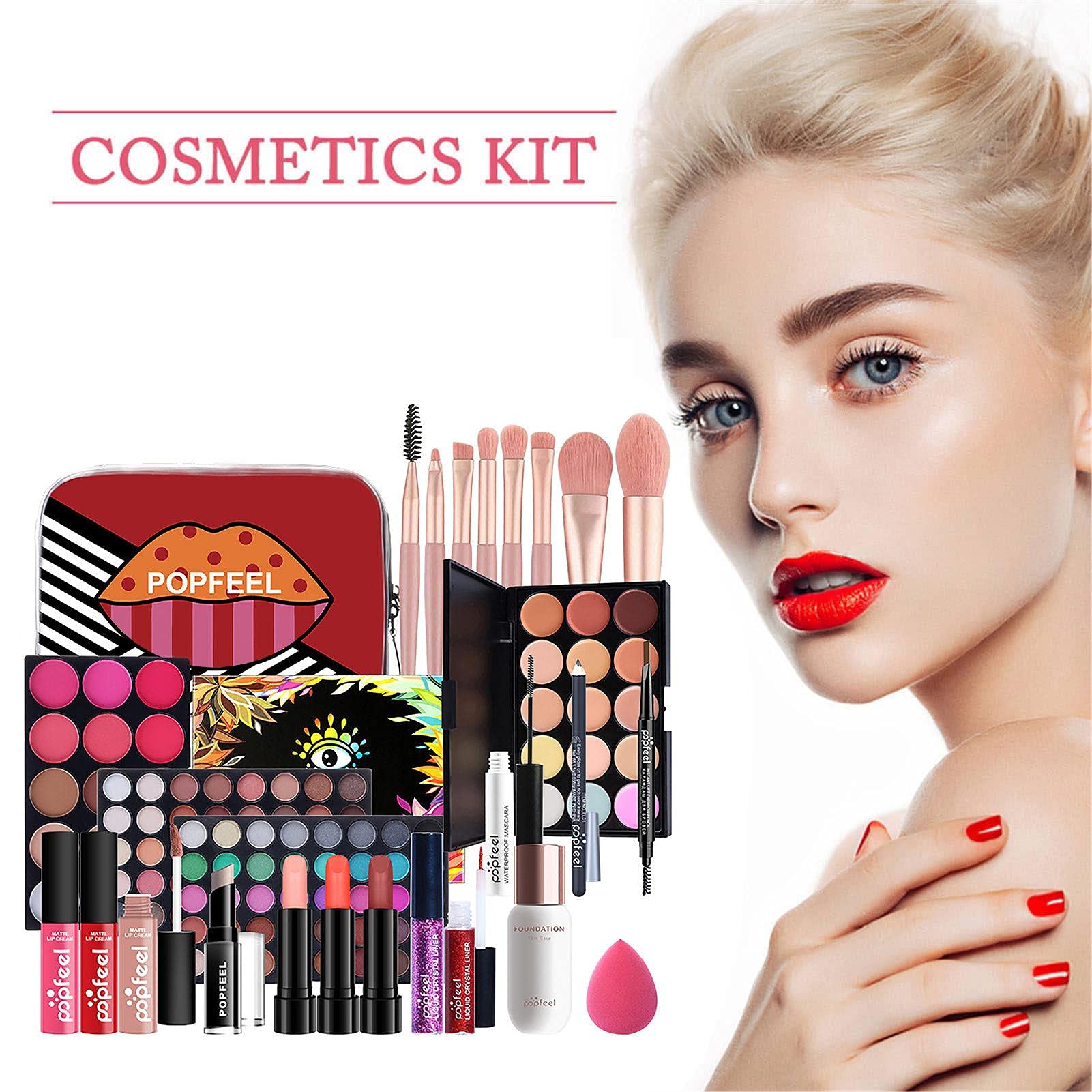 Kit completo de maquillaje para mujer, juego de maquillaje multifuncional para niñas y mujeres, kit de maquillaje de viaje, incluye paleta de sombra de ojos, juego de lápiz labial, juego de brochas de