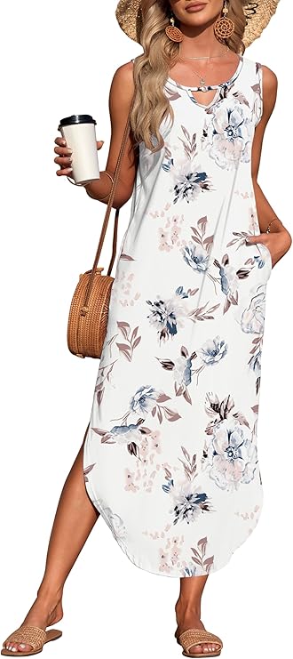 MISFAY Sleeveless Beach Maxi Dress – Trendy Choice MISFAY Women's Summer Maxi Dress Sleeveless Loose Long Beach Split Dress