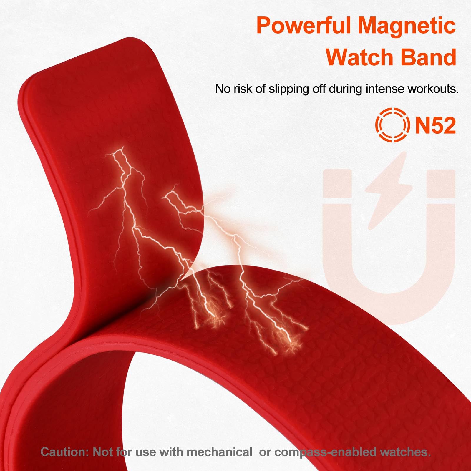 Magnetic Silicone Watch Bands, Lychee Texture, Quick Release Sporty Strap, Band Width 18mm 20mm 22mm - 4