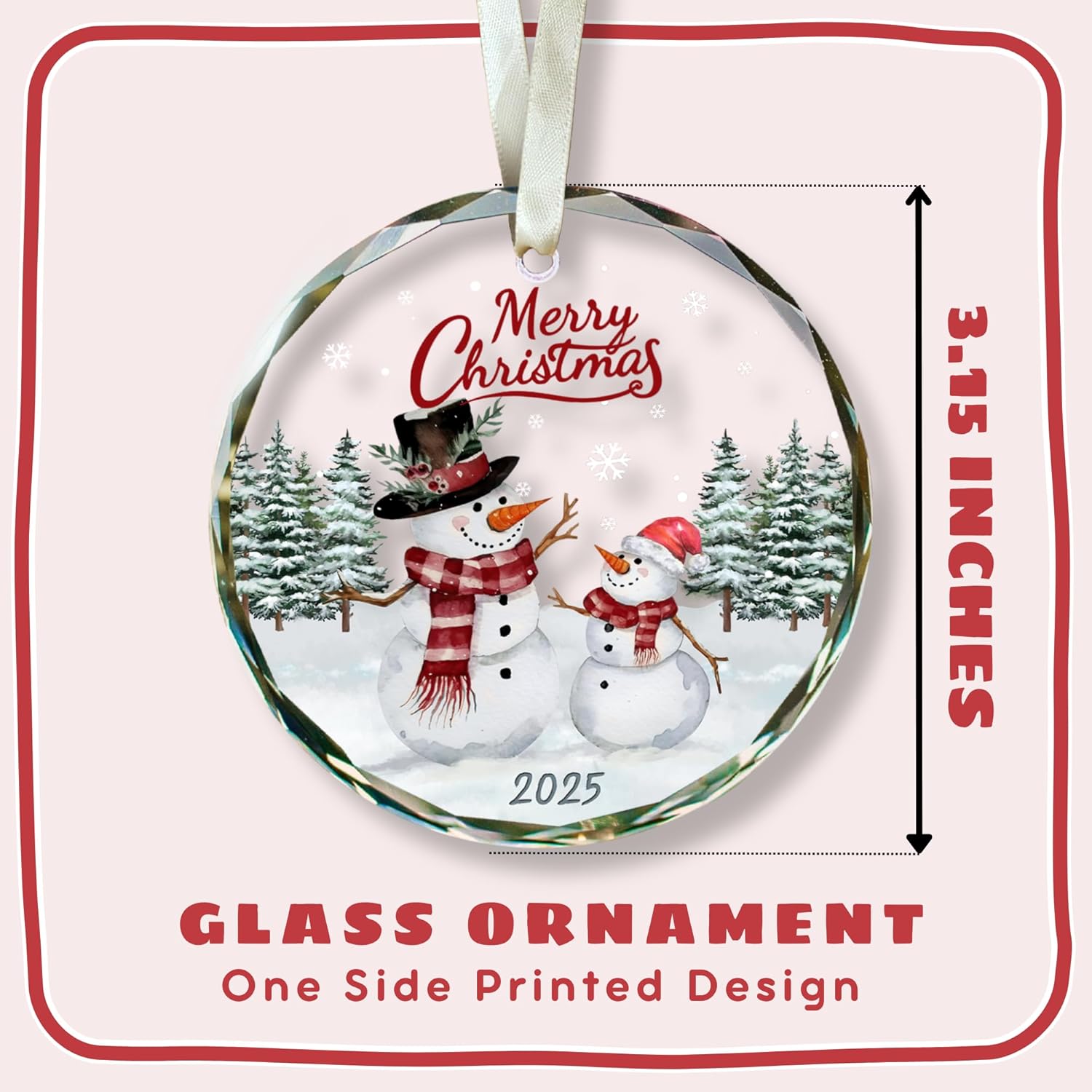 Snowman Ornaments - Snowman Christmas Ornament 2025 - Winter Holiday Ornaments for Christmas Tree - Gifts for Family, Friends - Glass Hanging Ornament - Image 2