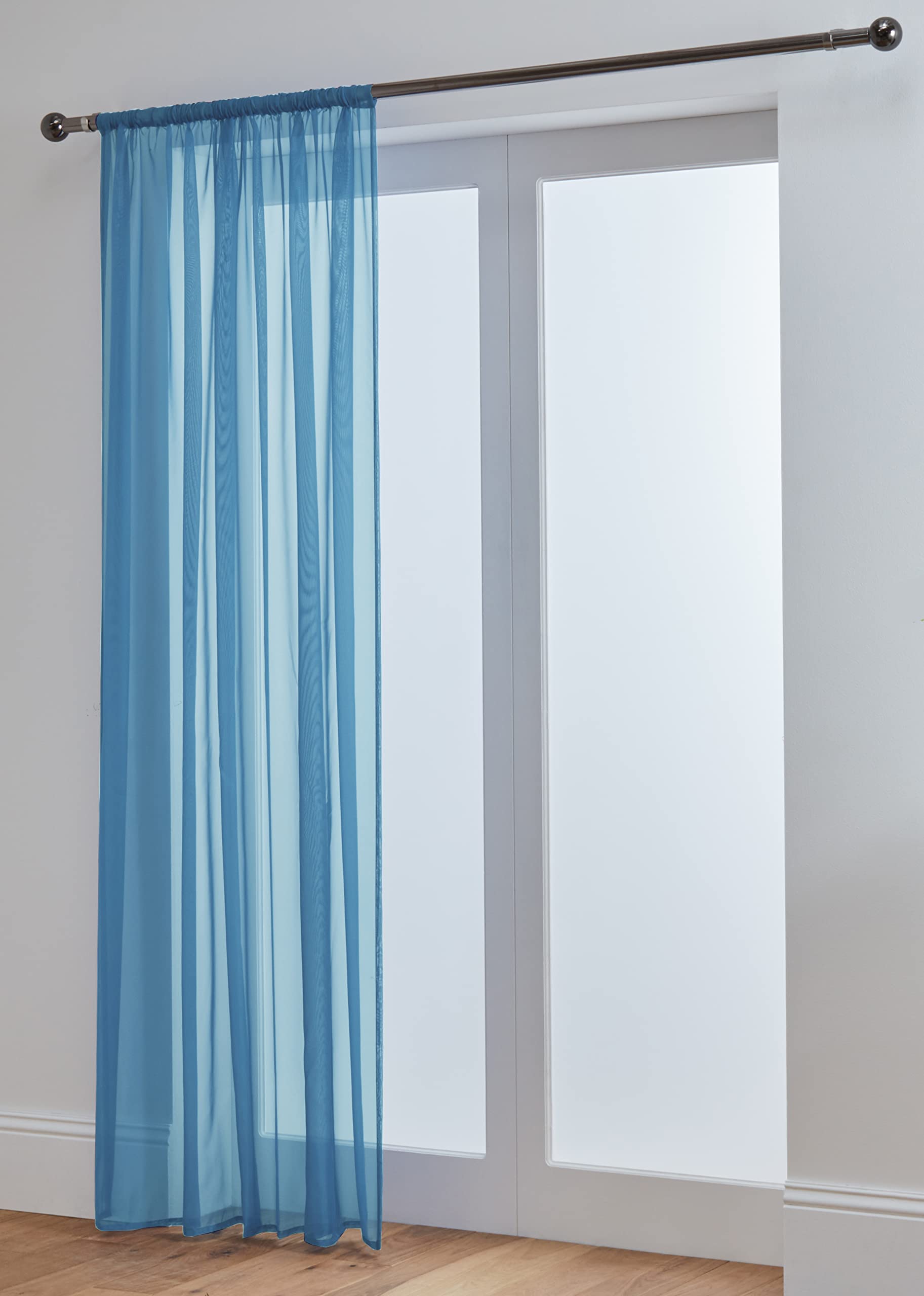 John Aird Lucy Voile Curtains - Rod Pocket Slot Top - Net Curtains - 1 Panel (Blue, 58" Wide x 36" Drop) — image 1